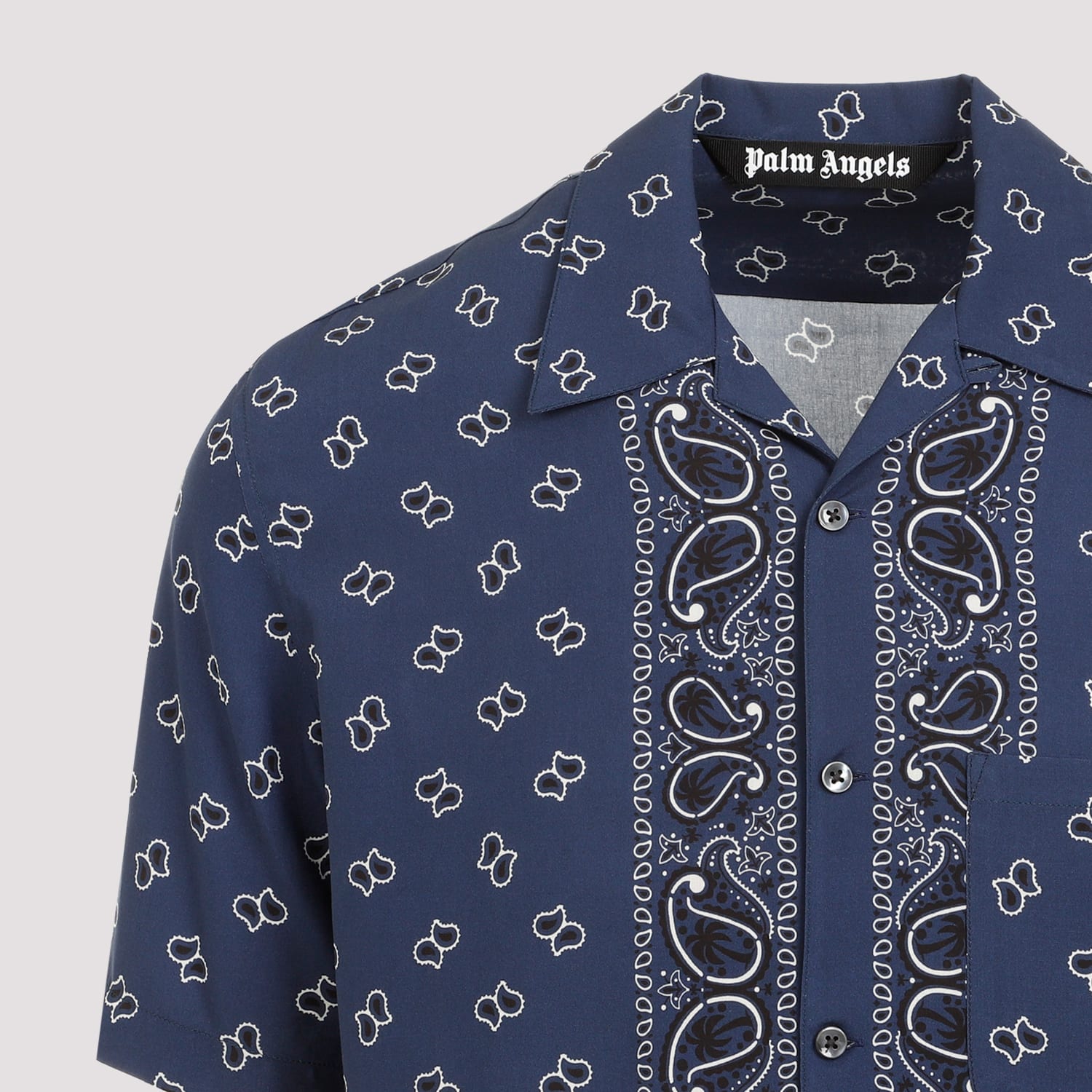 Shop Palm Angels Paisley Bowling Shirt In Navy Blue