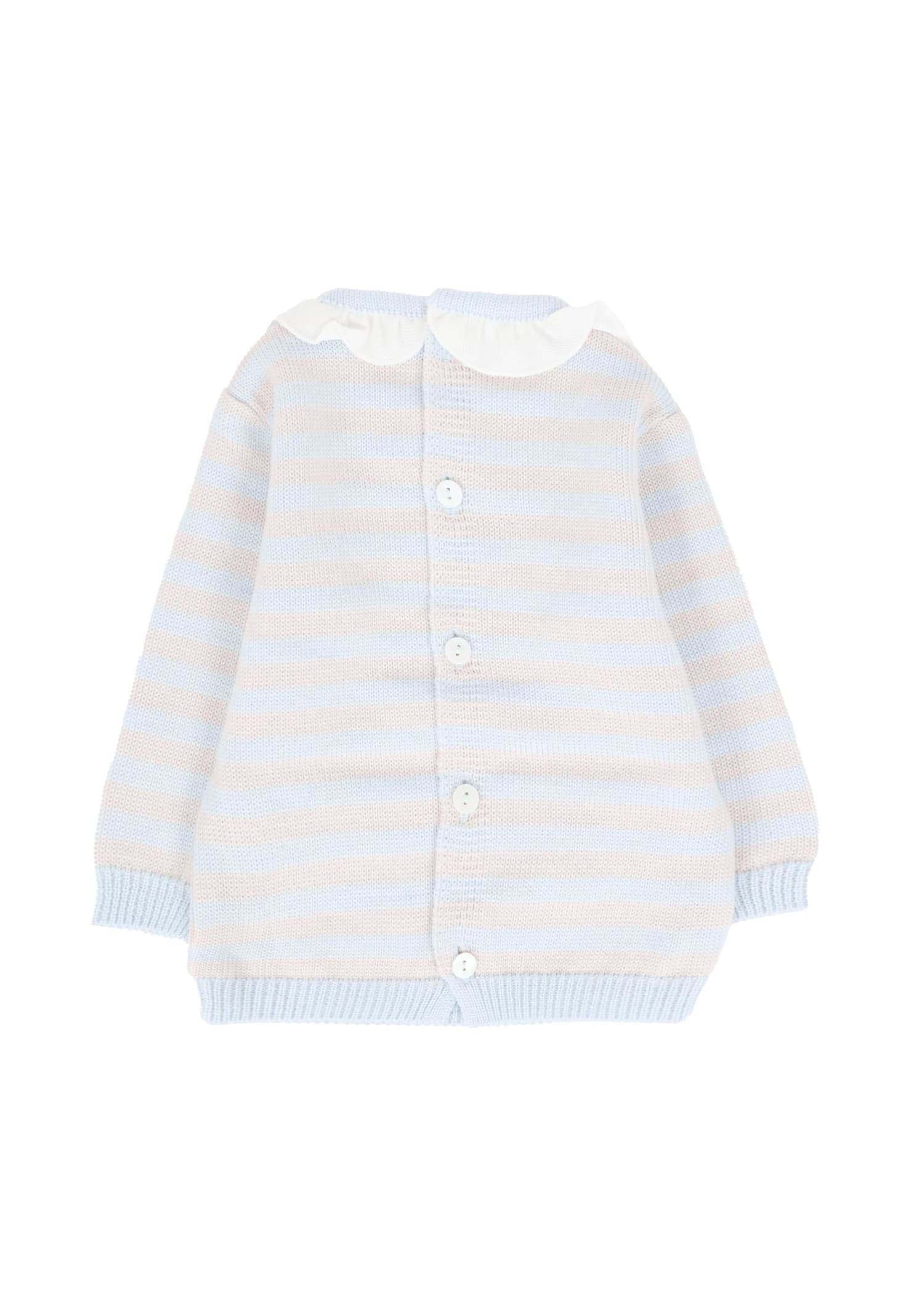 Little Bear Light Blue Sweater For Baby Girl In White