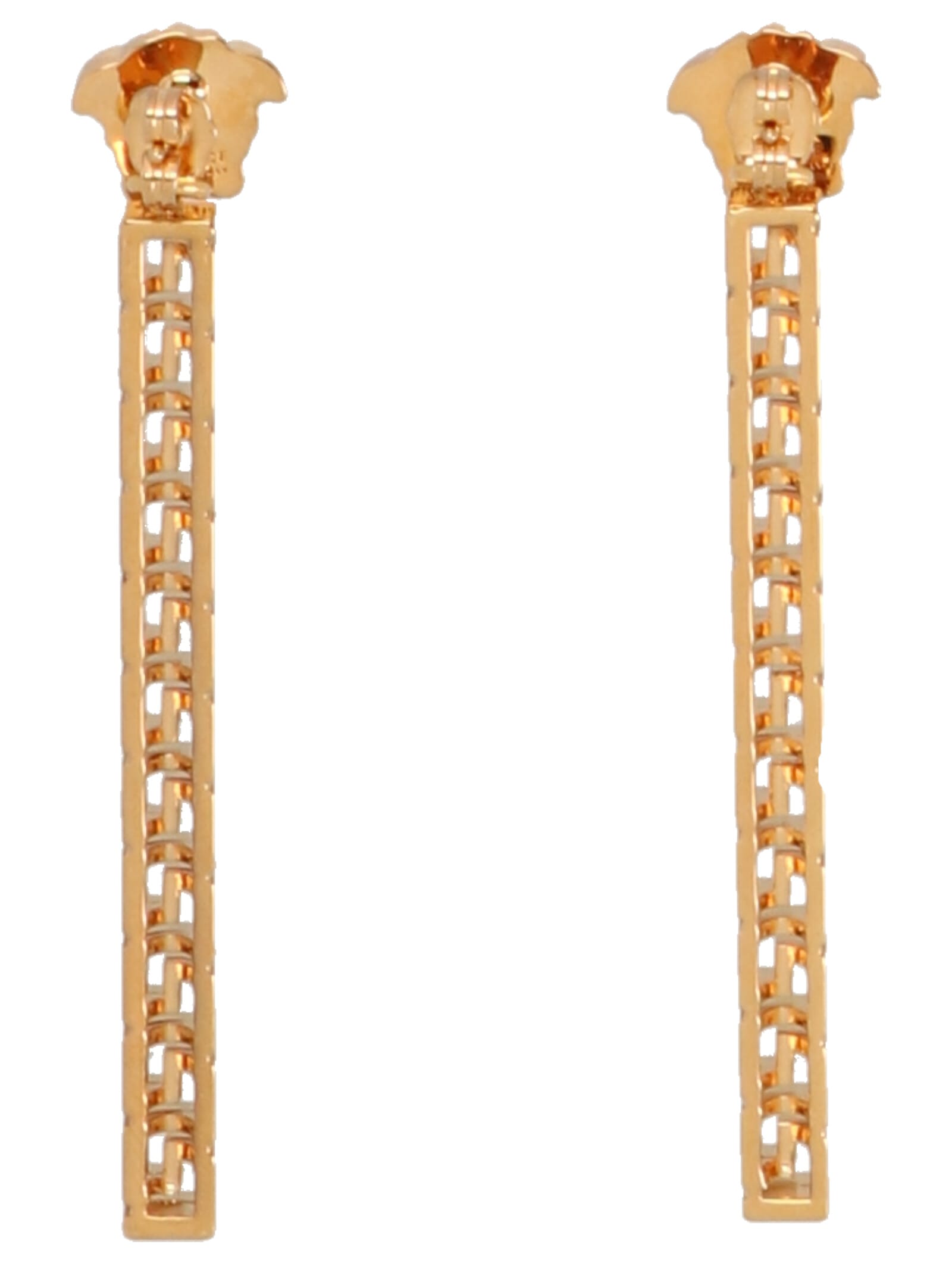 Shop Versace Greca Pendant Earrings In Gold
