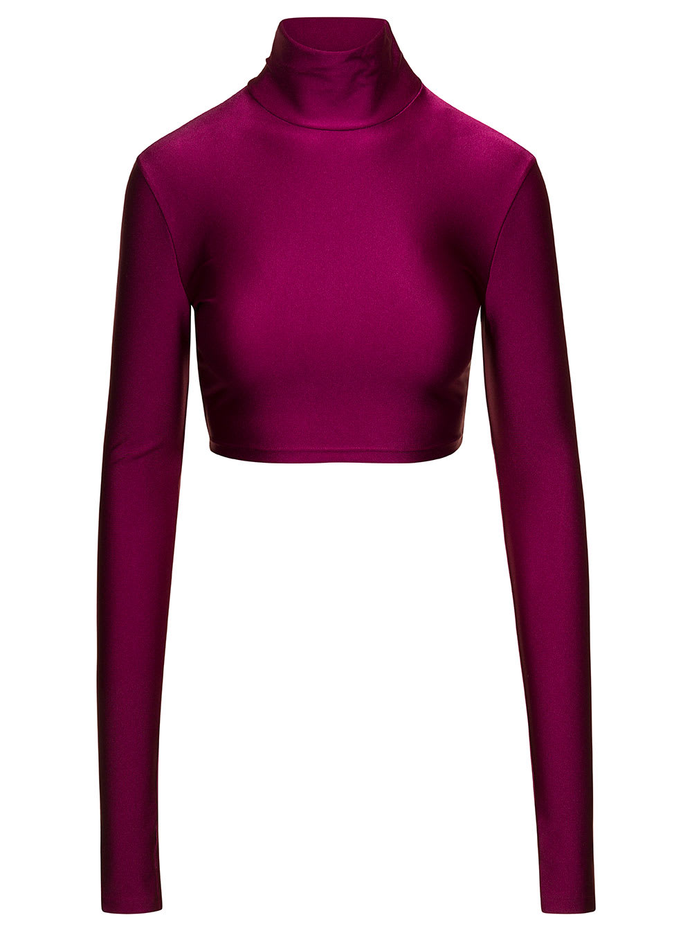 orchid Bordeaux Turtleneck Crop Top In Stretch Polyamide Woman