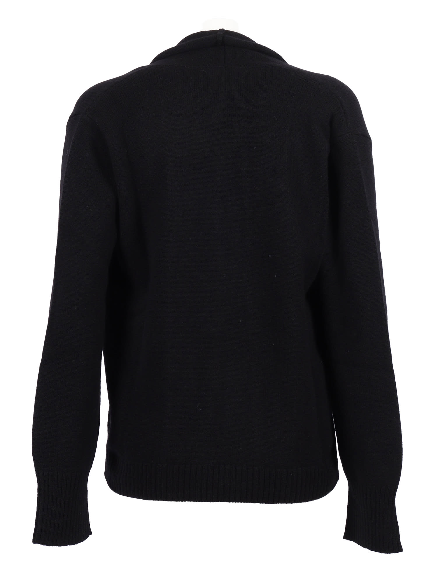 Kangra Cashmere Wrap-style Black Cardigan With Button Closure And Ribbed Cuffs In Black