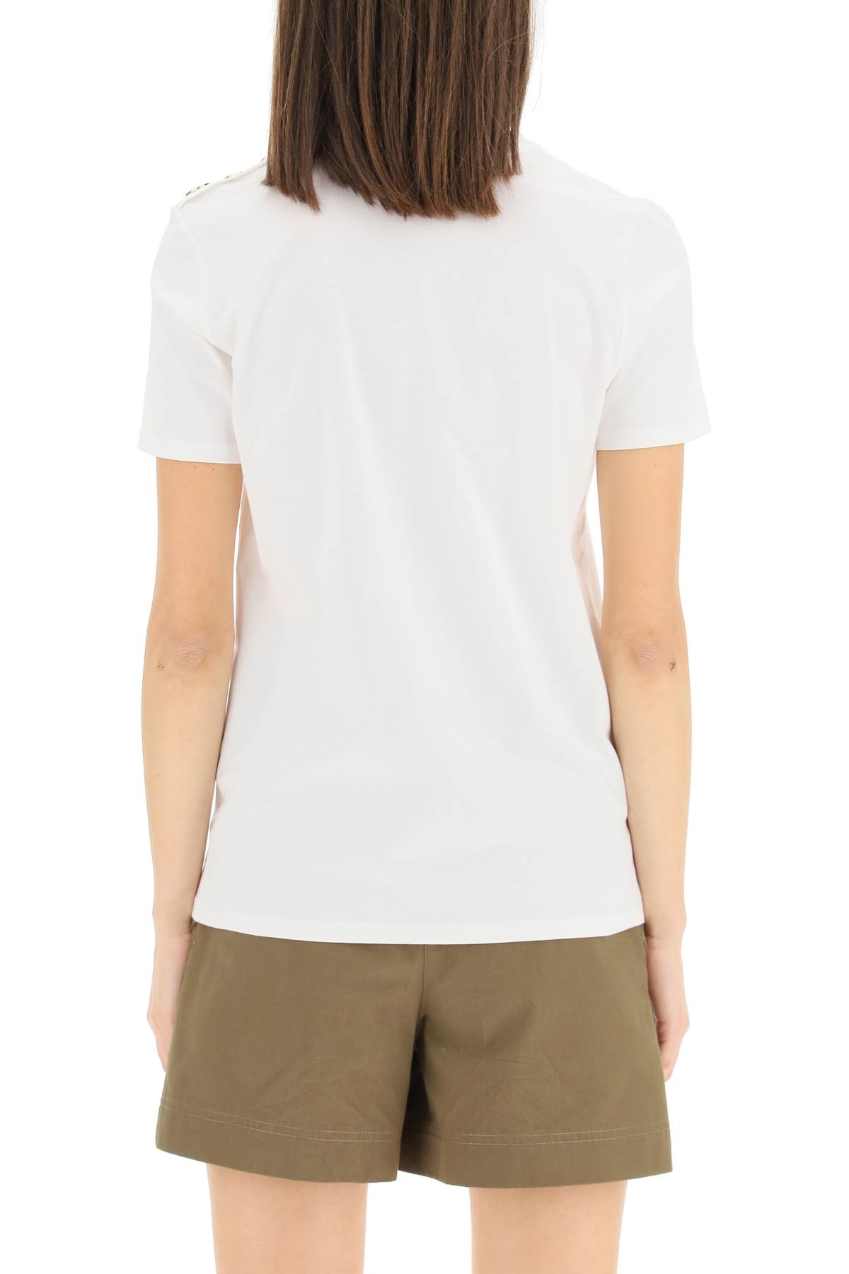Shop Balmain Logo T-shirt With Embossed Buttons In Blanc Noir