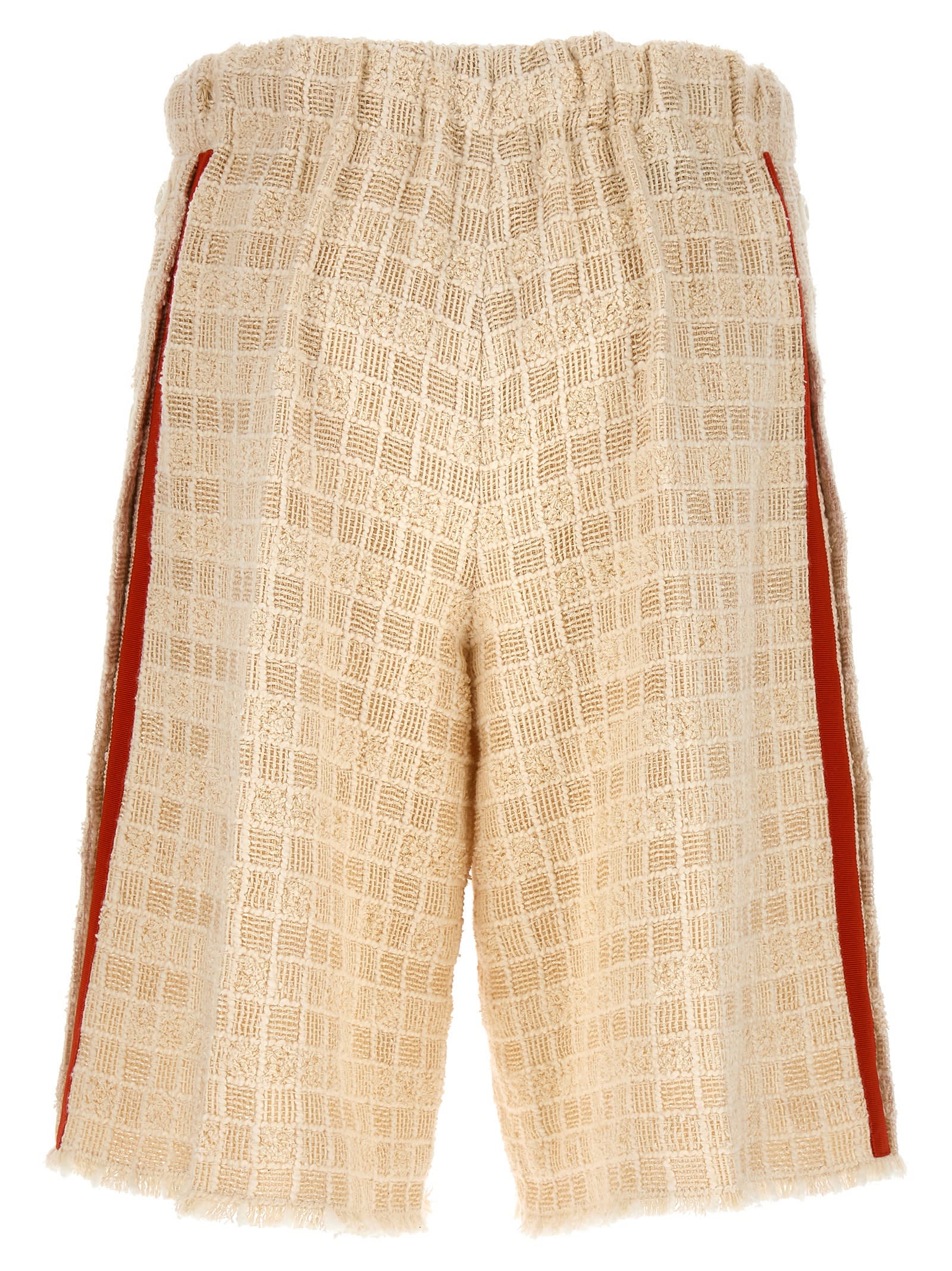 Shop Gucci Contrast Band Tweed Bermuda Shorts In White