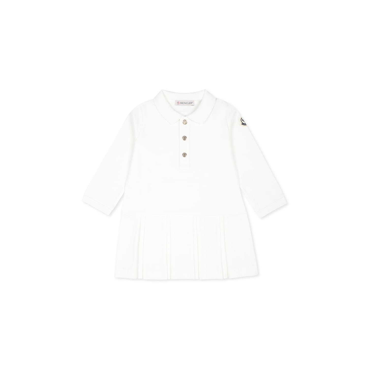 Moncler White Dress For Baby Girl With Logo In White