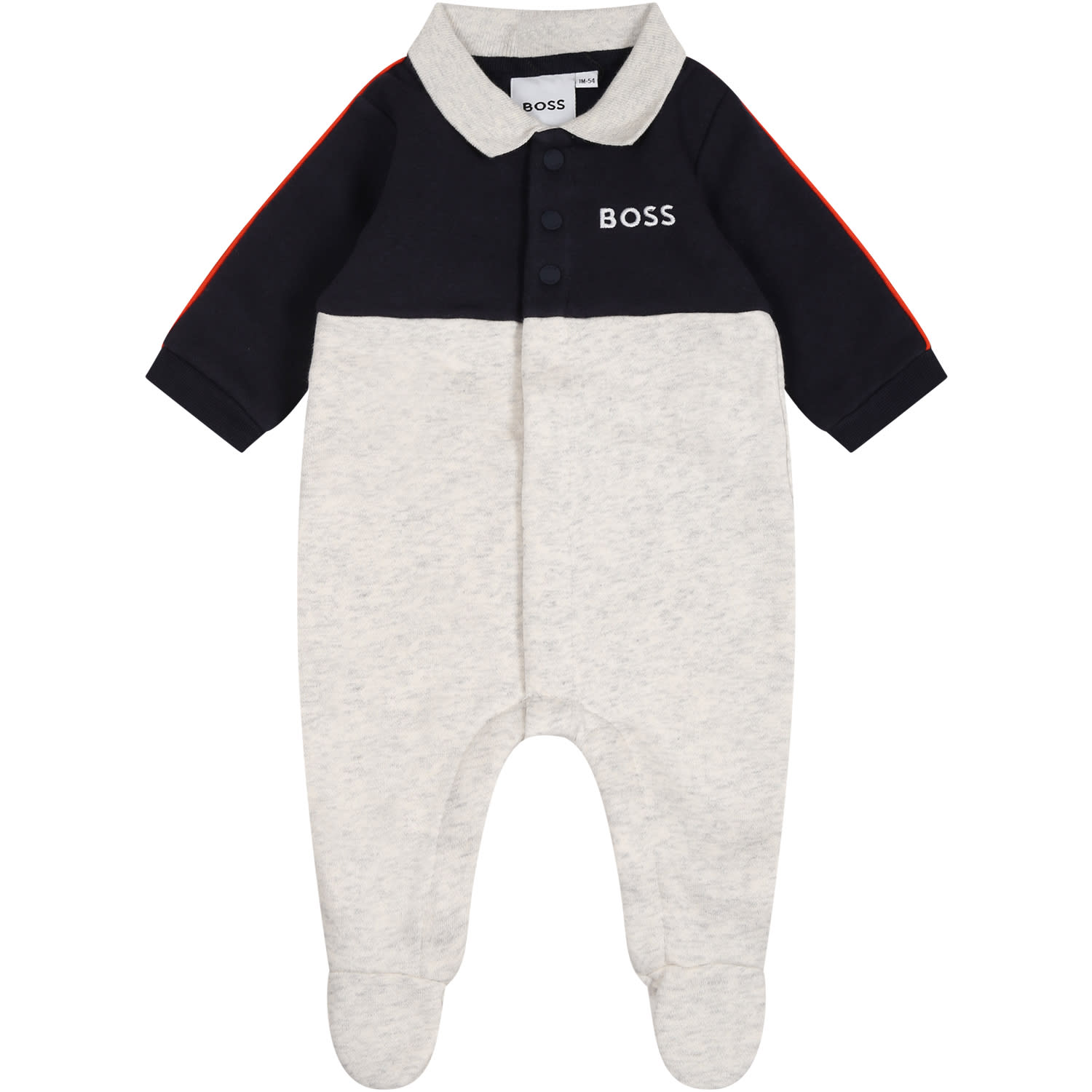 Hugo Boss Kids' Grey Babygrow For Baby Boy With Logo In Multicolor