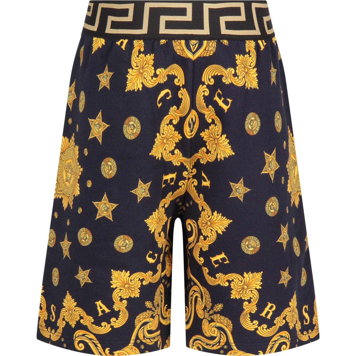 Versace Kids' Blue Short For Boy With Gold Iconic Medusa