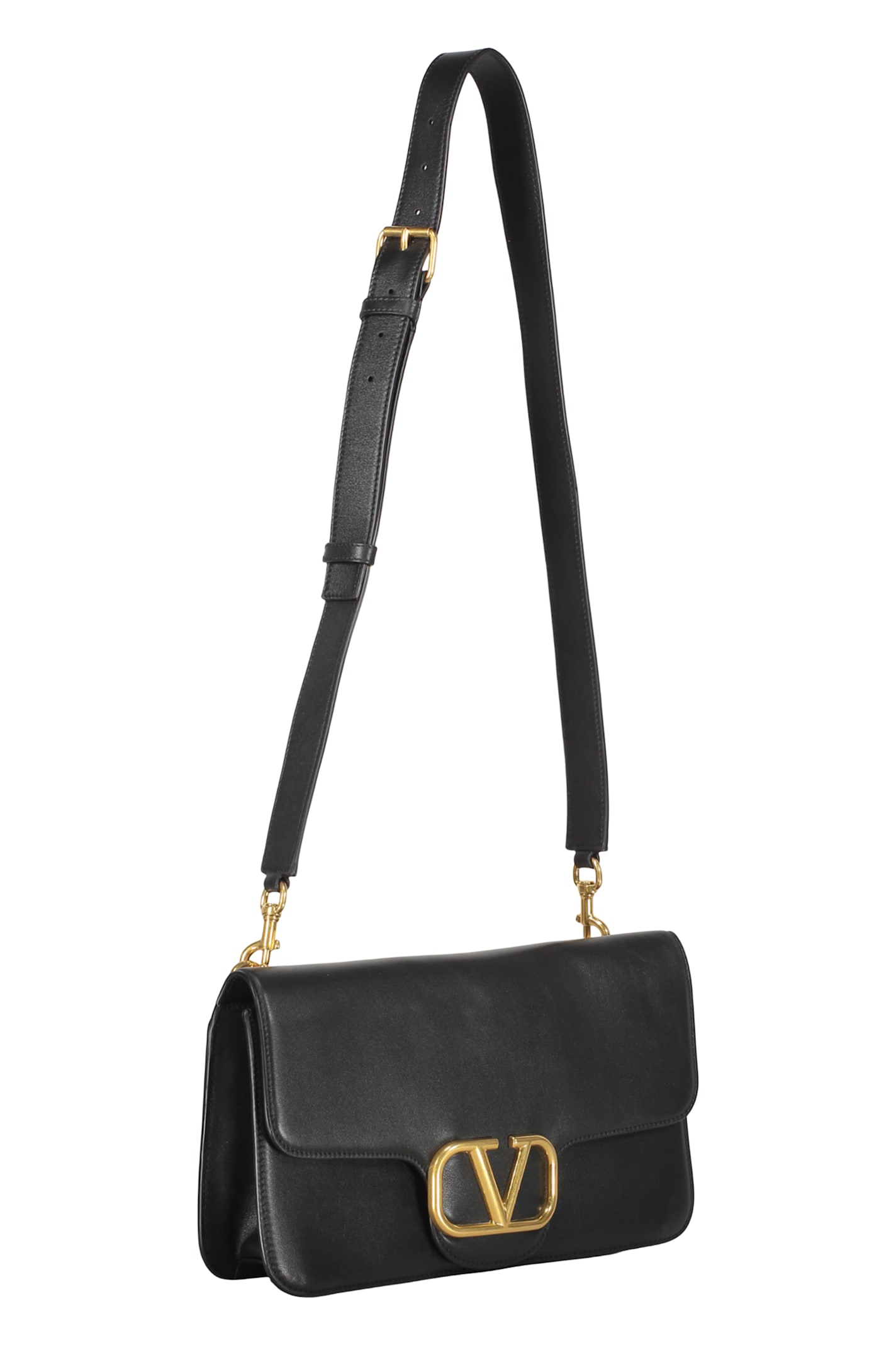 Valentino Leather Messenger Bag In Black