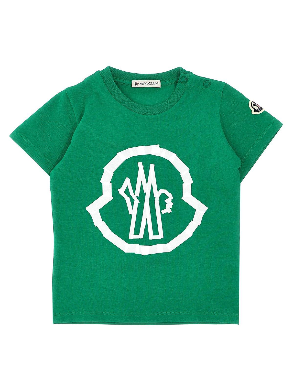 Moncler Kids' Logo Printed Crewneck T-shirt In Green