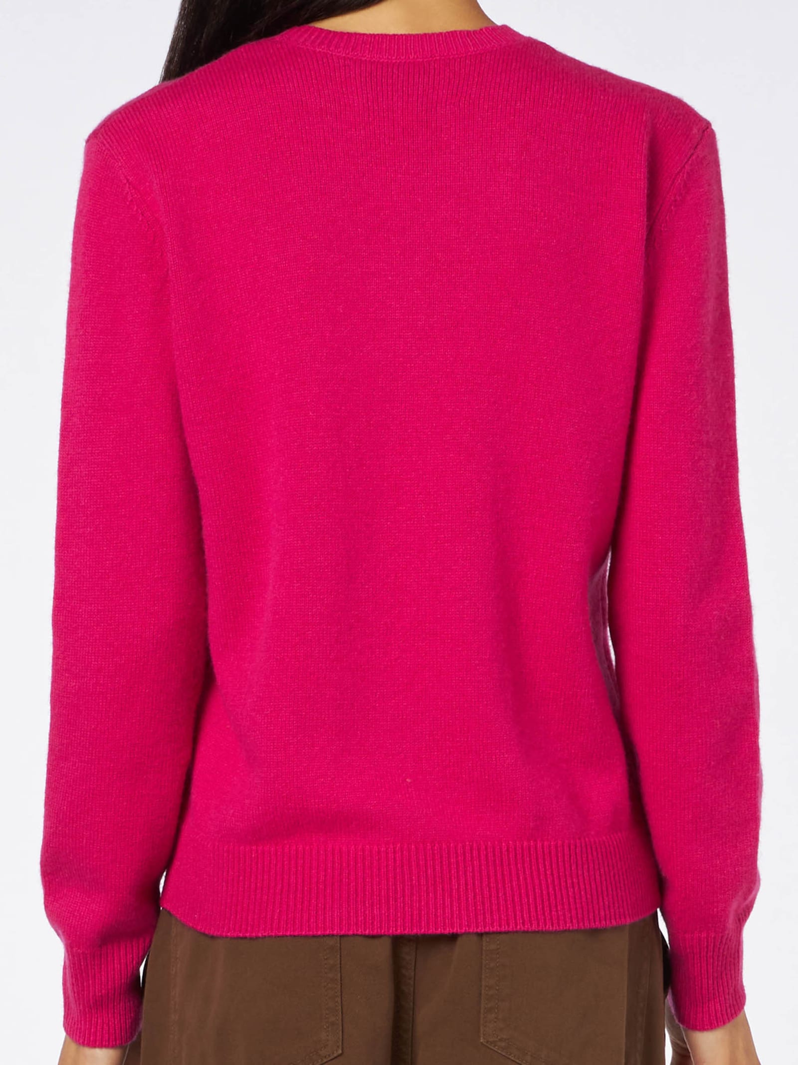 Mc2 Saint Barth Woman Crewneck Fuchsia Sweater With St. Barth Embroidery In Pink