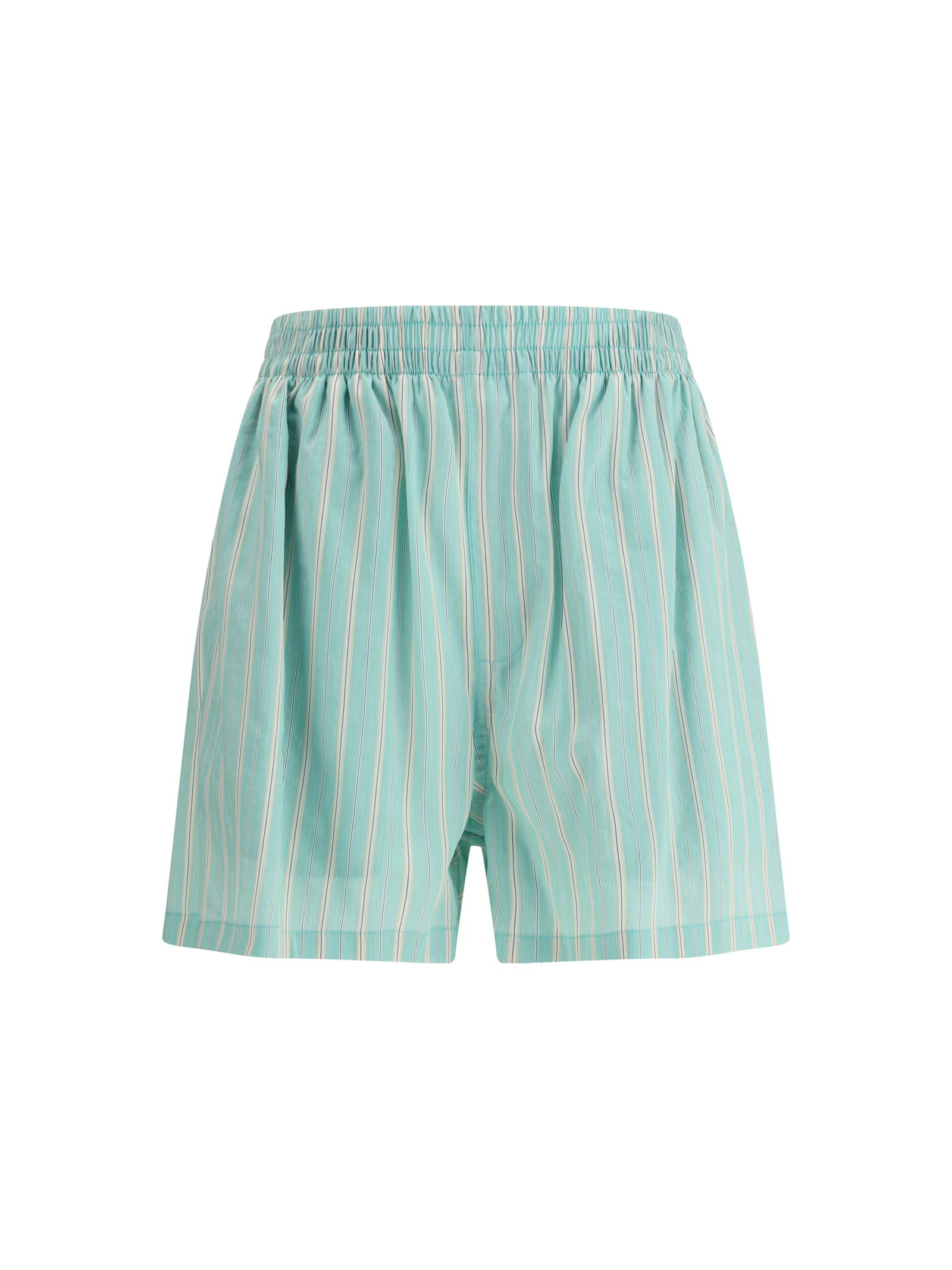 Balenciaga Striped Elastic-waist Shorts In Green