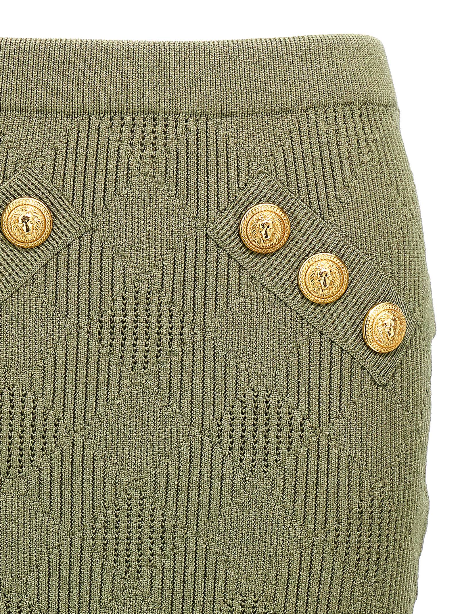 Shop Balmain Openwork Knit Skirt In Green