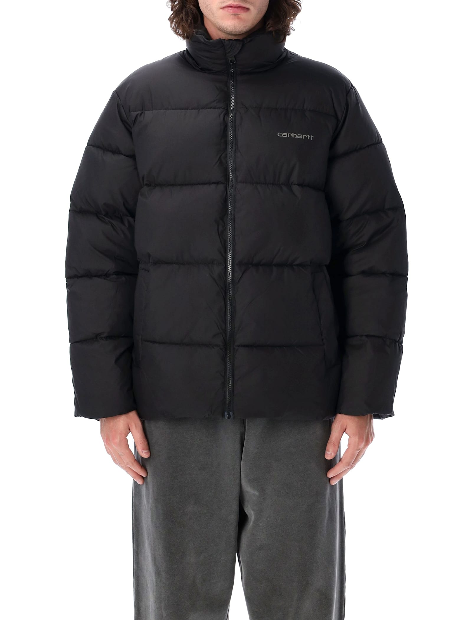 Carhartt Short Quilted Puffer Jacket With Logo In Black