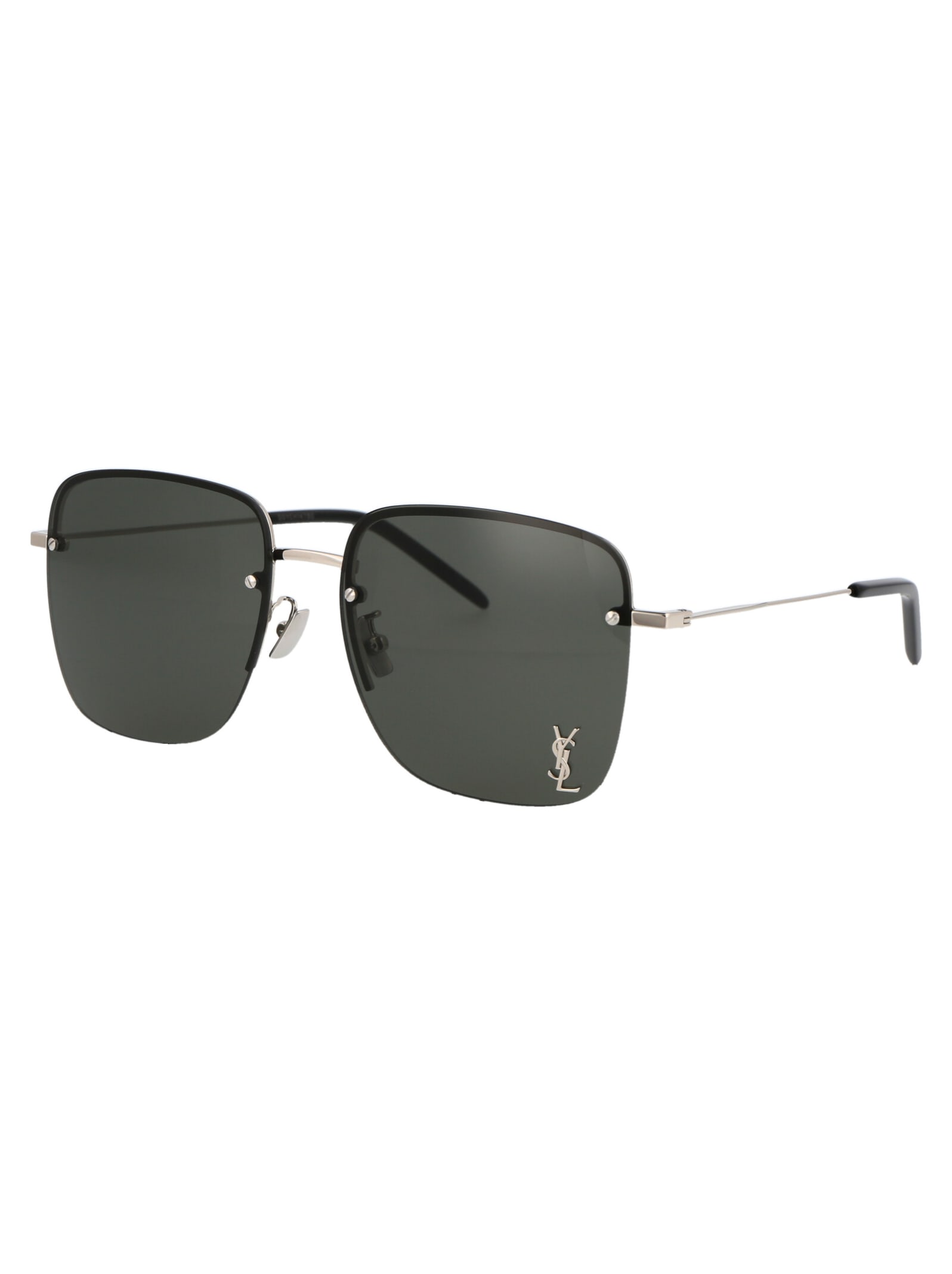 Saint Laurent Silver Silver Grey Metal Sunglasses