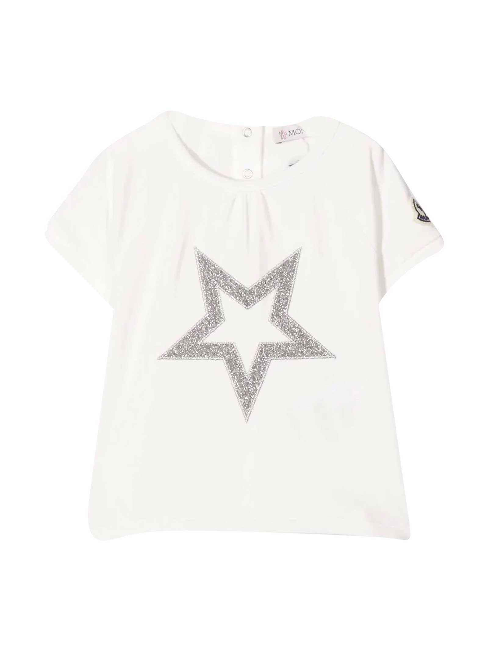 Moncler White T-shirt With Frontal Star Embroidery
