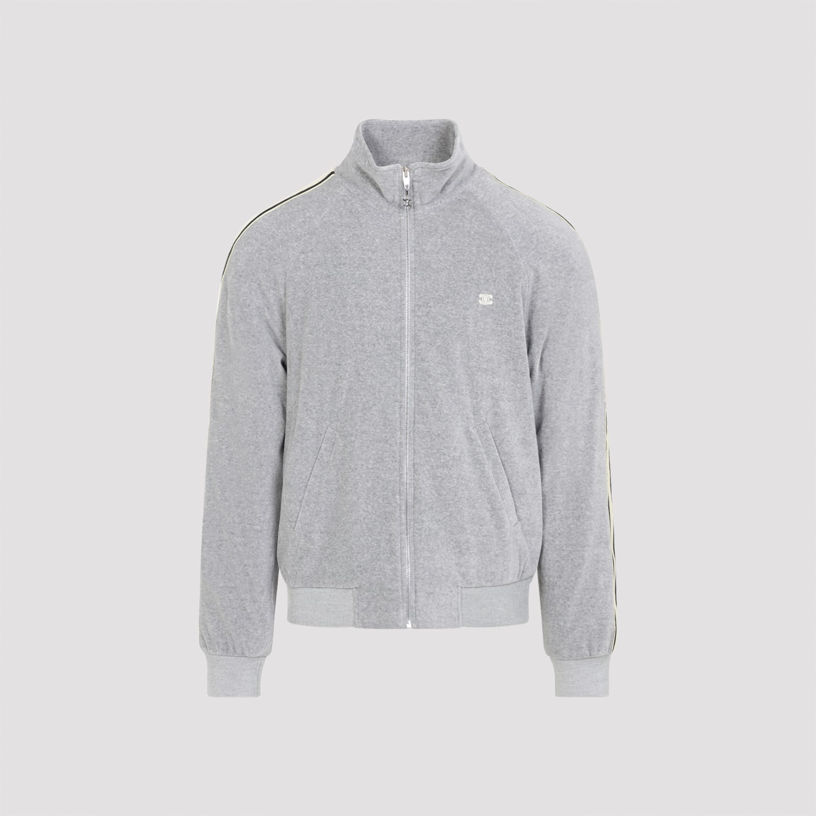 Celine Sporty Jacket With High Collar And Stripes In Gray