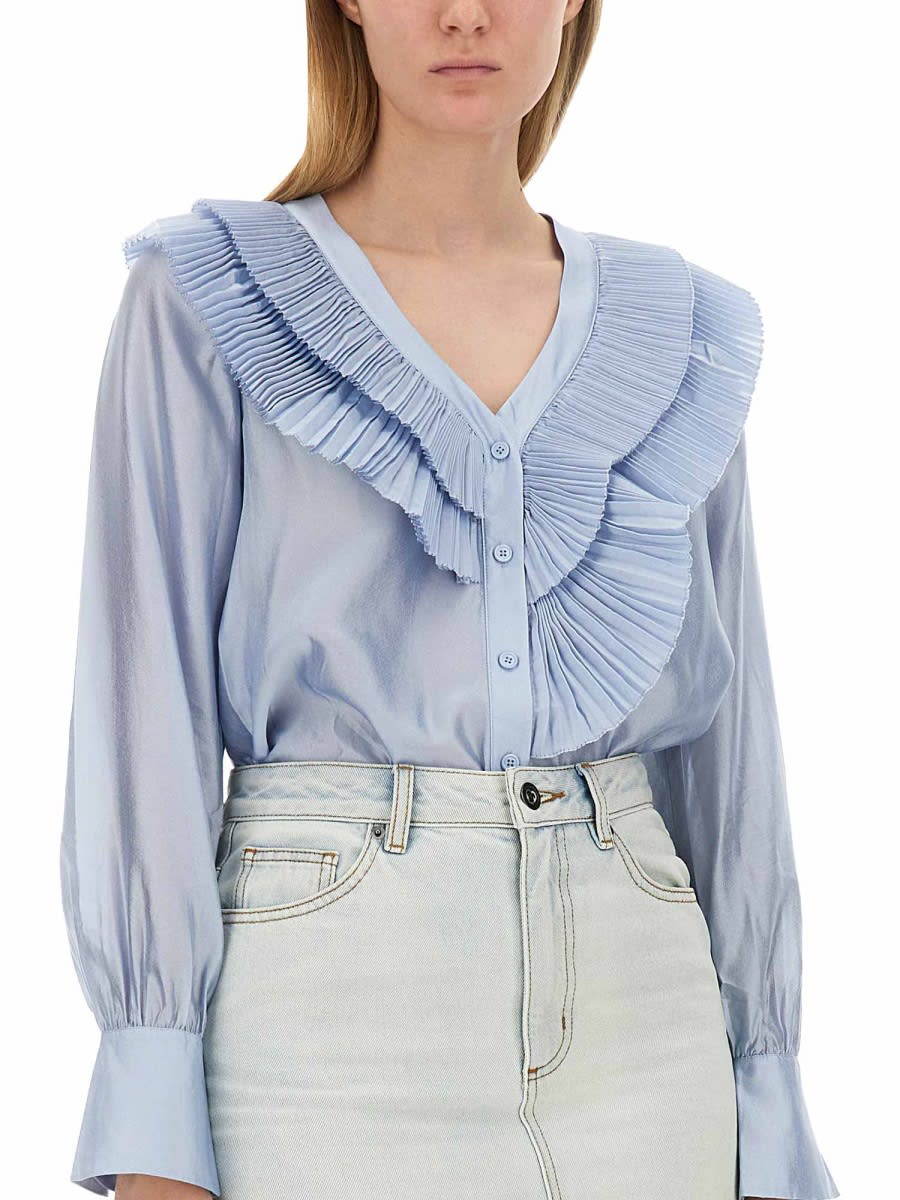 Shop Self-portrait Organza Blouse In Baby Blue