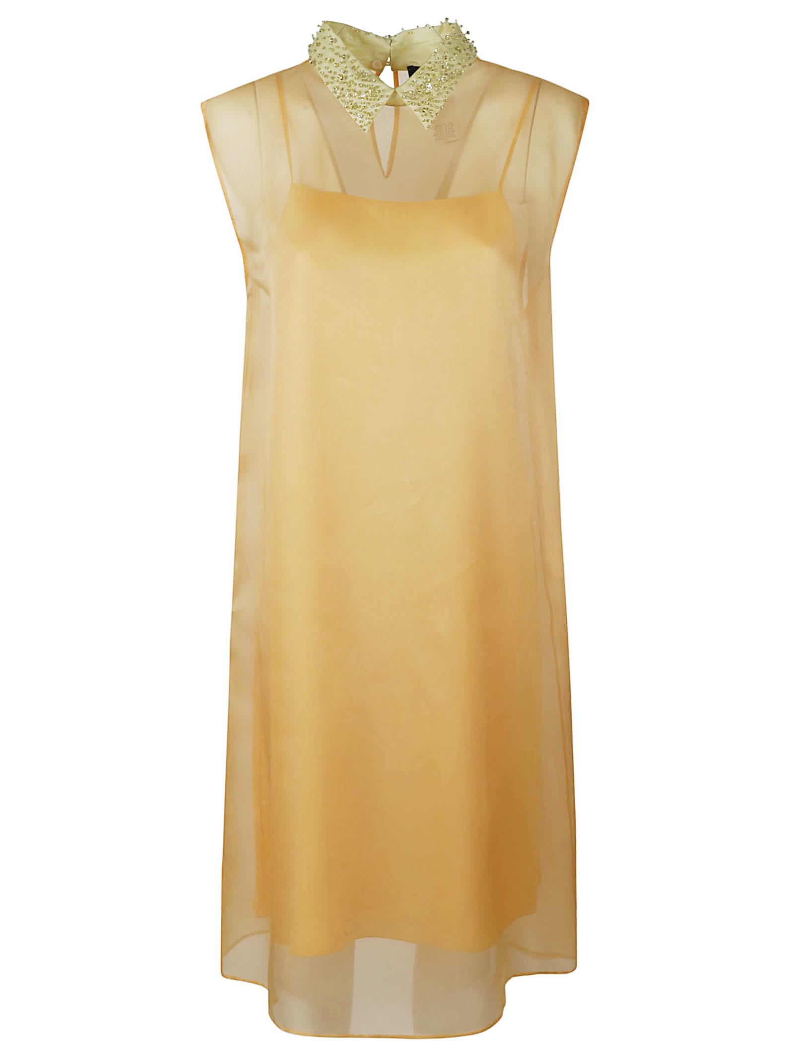 Fabiana Filippi Lace Paneled Sleeveless Dress In Mandarino/pistacchio