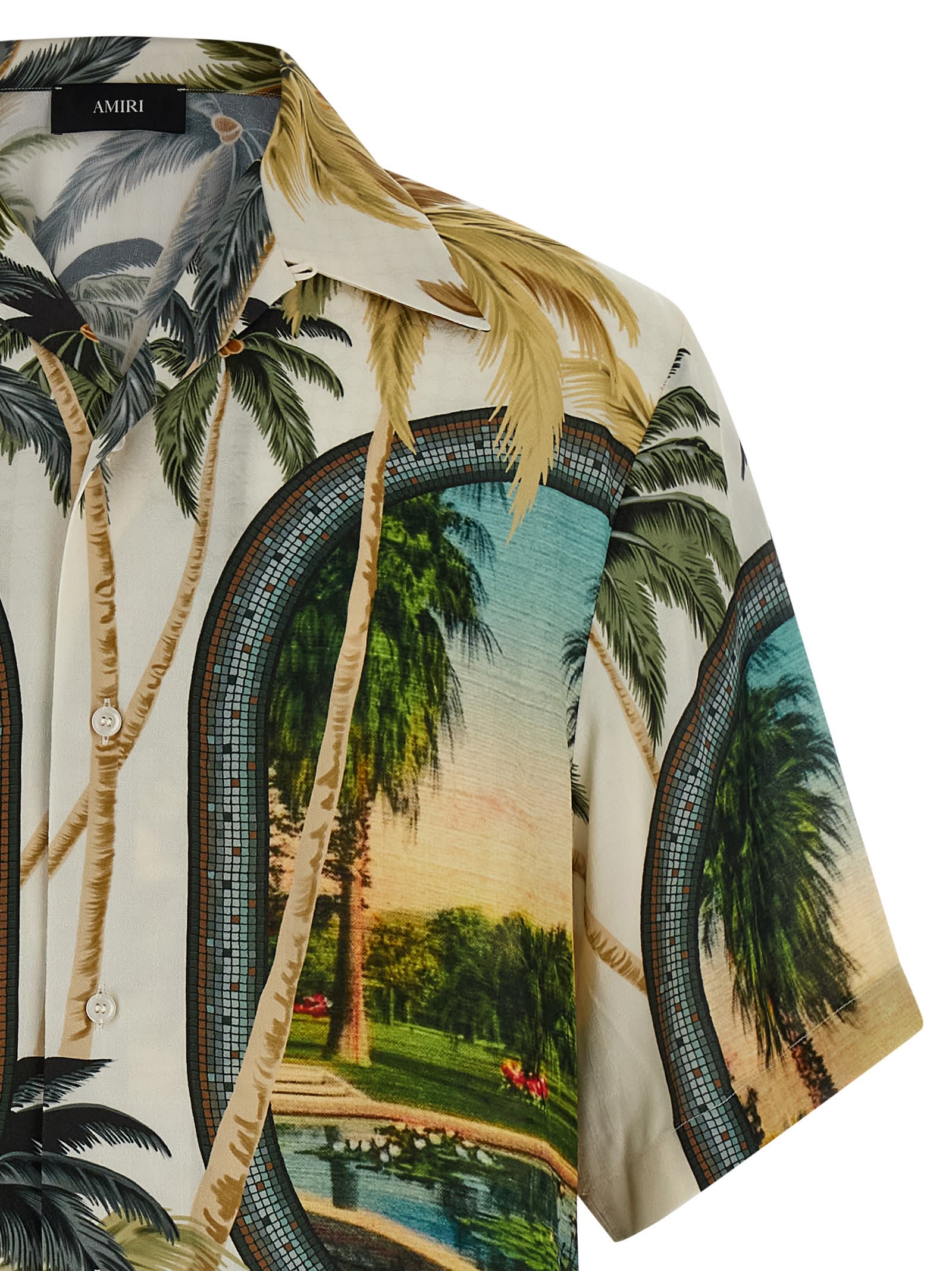 Amiri Convertible-collar Printed Satin-jacquard Shirt In White