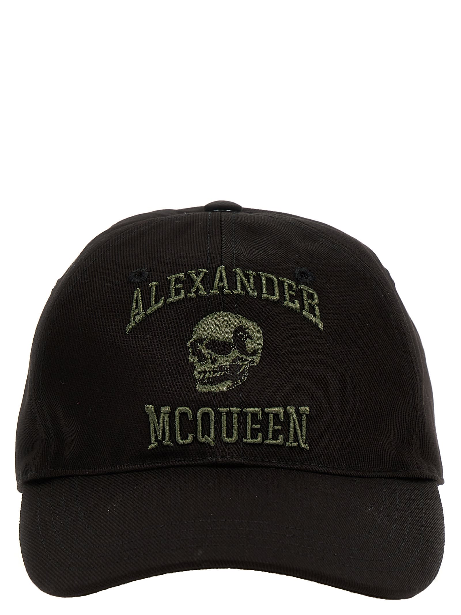Shop Alexander Mcqueen Varsity Skull Cap In Black