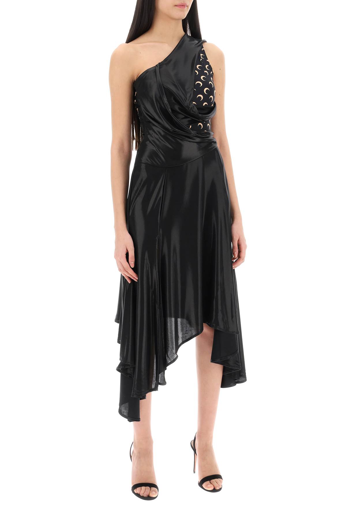 Marine Serre Regenerated Moon Draped Jersey Midi Dress In Black