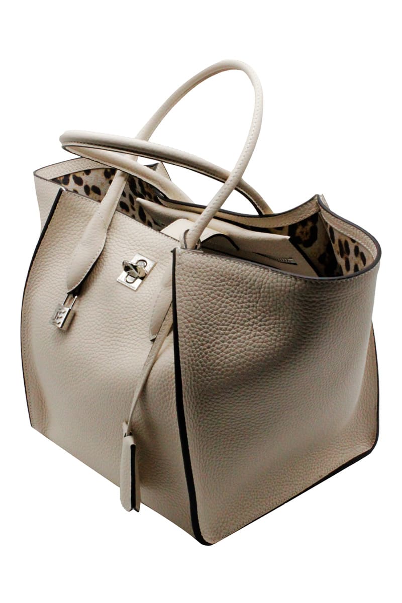 ERMANNO SCERVINO SMALL SHOPPING BAG IN TEXTURED LEATHER WITH FLAP CLOSURE WITH SWIVEL HOOK AND INSIDE POCKETS. INTERN
