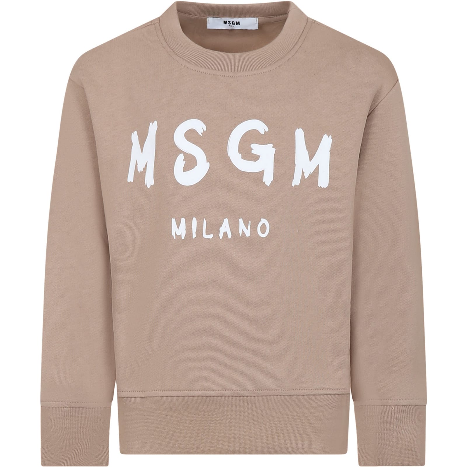 Msgm Beige Sweatshirt For Kids With Logo