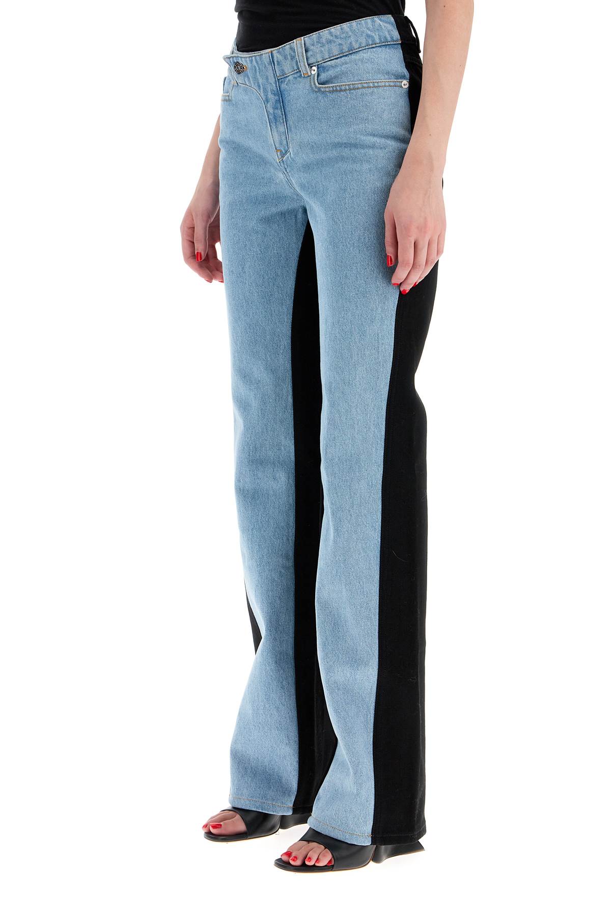 Shop Mugler Bicolor Straight Leg Jeans With Two In Tokyo Blue Black (blue)