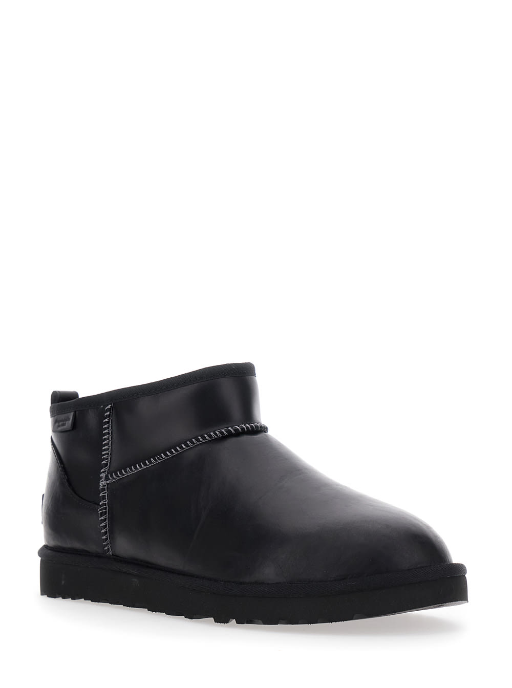 Ugg Classic Ultra Mini Leather Ankle Boots With Plush Lining In Black