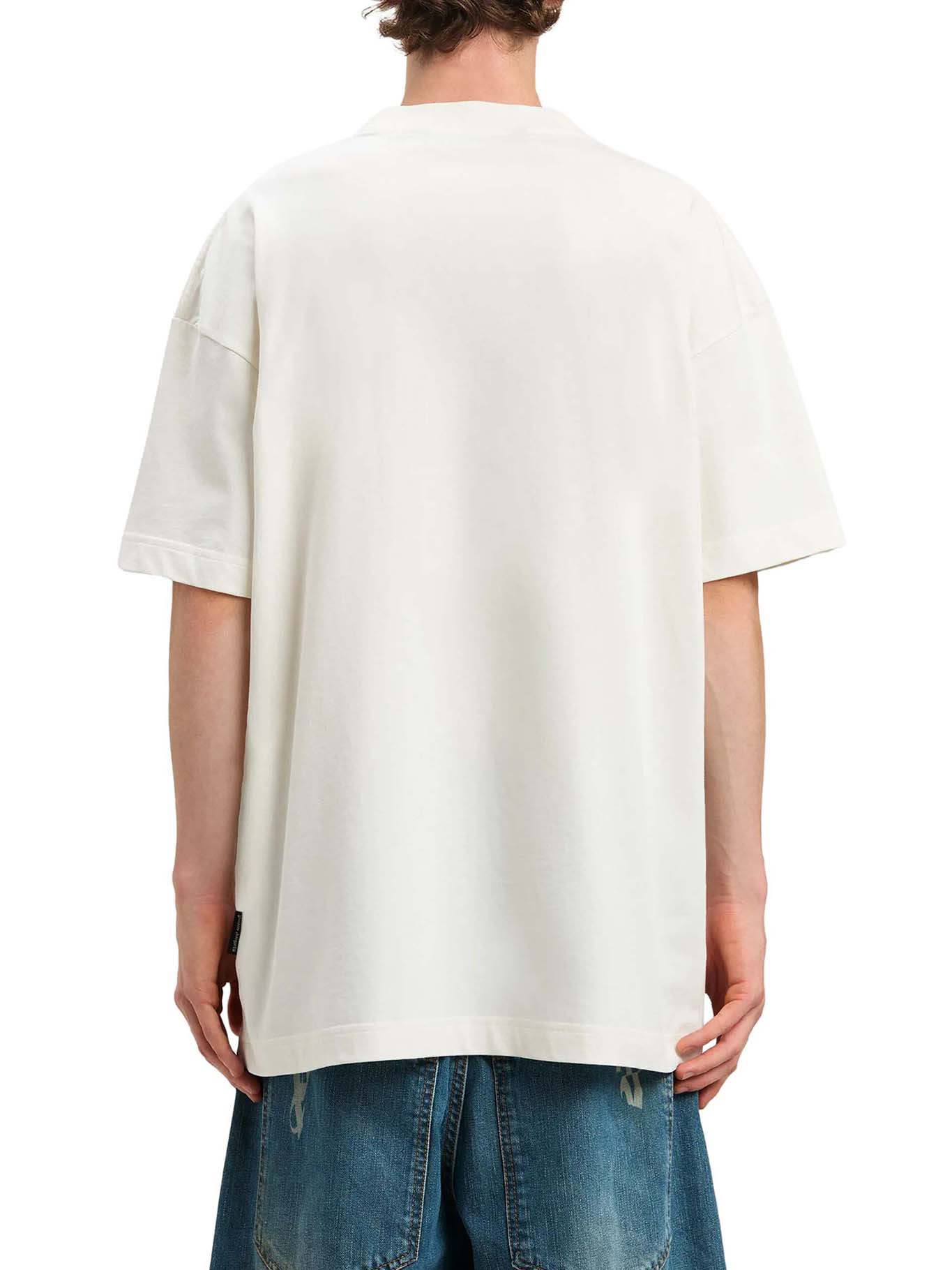 Palm Angels Bear In Mind White T-shirt With Bear Print And Logo Lettering On The Front In Cotton Man In White