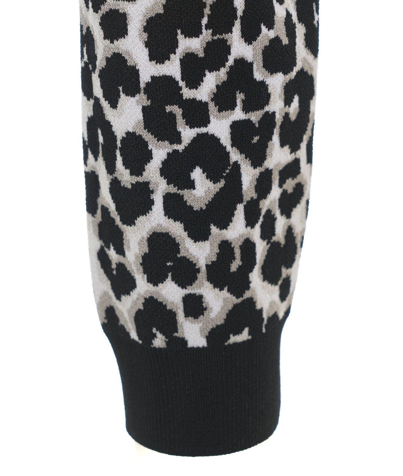 Shop Michael Kors Michael Leopard Jacquard Knit Zip Cardigan In Nero-leopardato