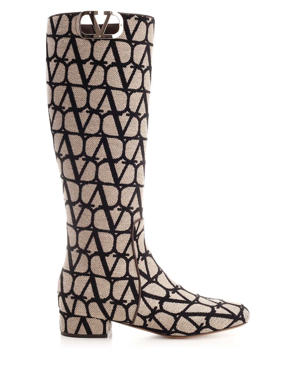 Shop Valentino V Logo High Boot In Beige