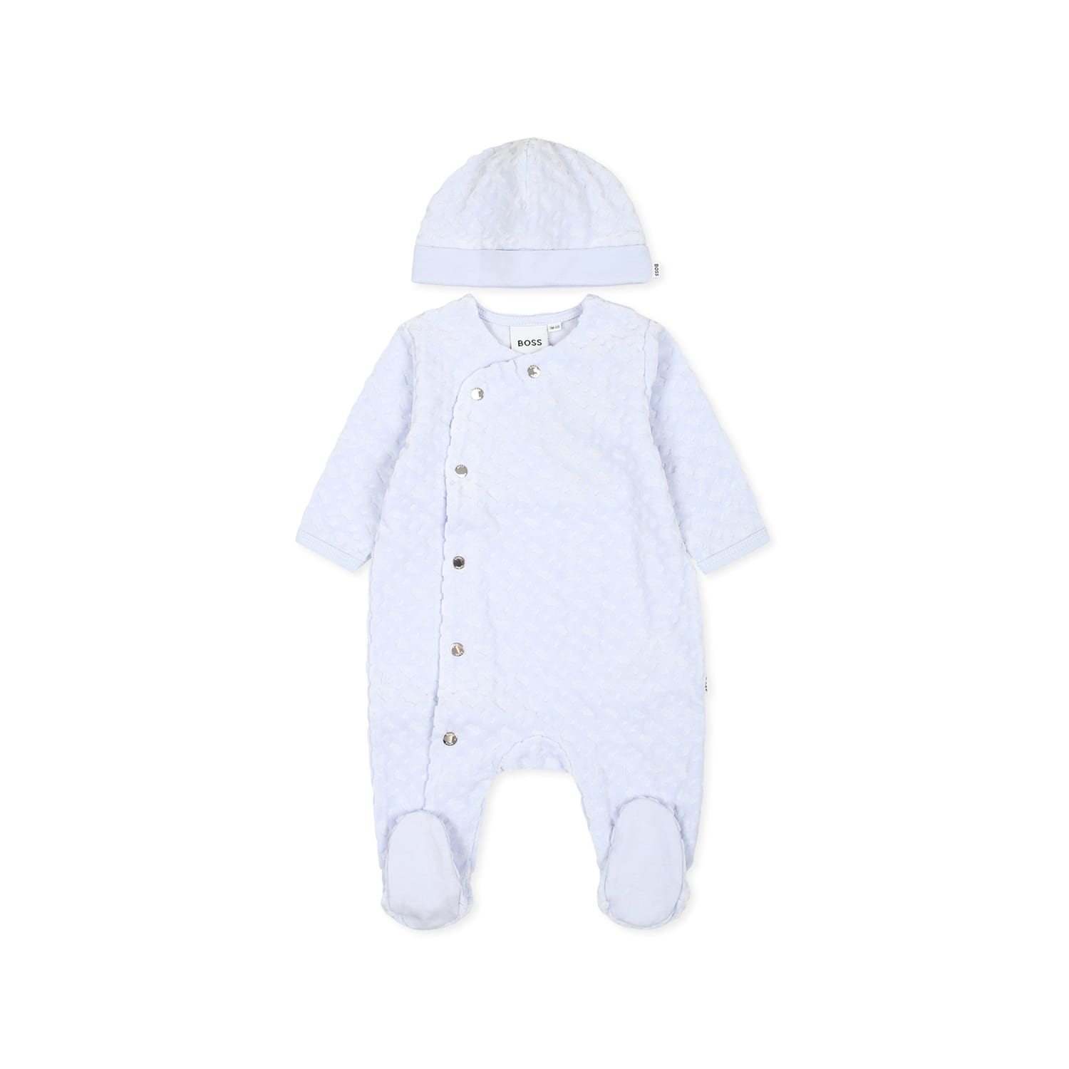 Hugo Boss Light Blue Babygrow Set For Baby Boy With Monogram In Light Blue