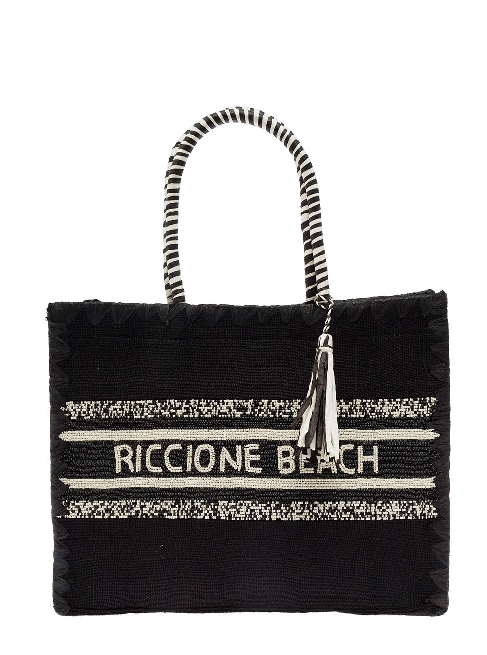 De Siena X Gaudenzi Womans Riccione Jute And Beads Shopper Bag In Black