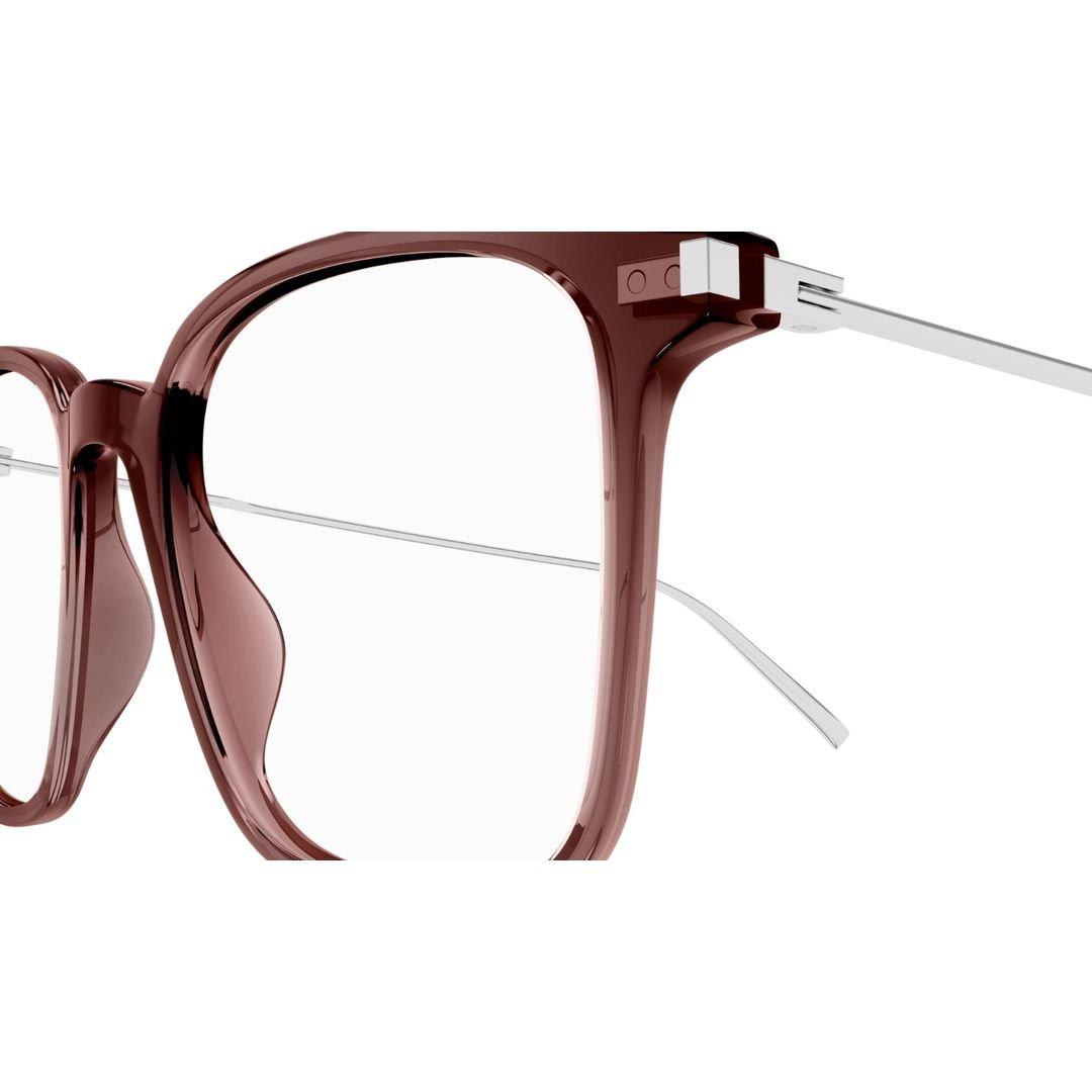 Saint Laurent Square Frame Glasses In 003 Brown Silver Transpar
