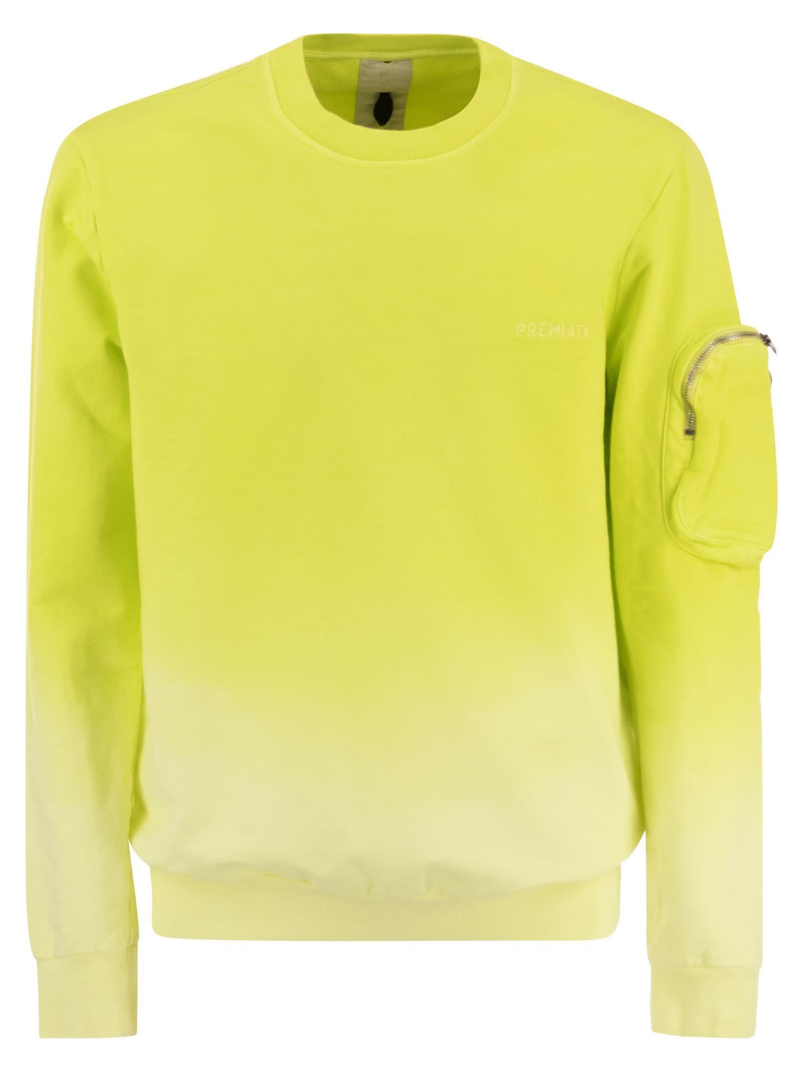 Shop Premiata Crew-neck Sweatshirt With Logo In Fluo Yellow