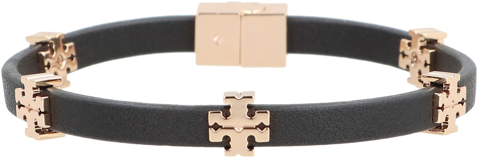 Tory Burch Eleanor Logo Charm Faux Leather Bracelet In Black