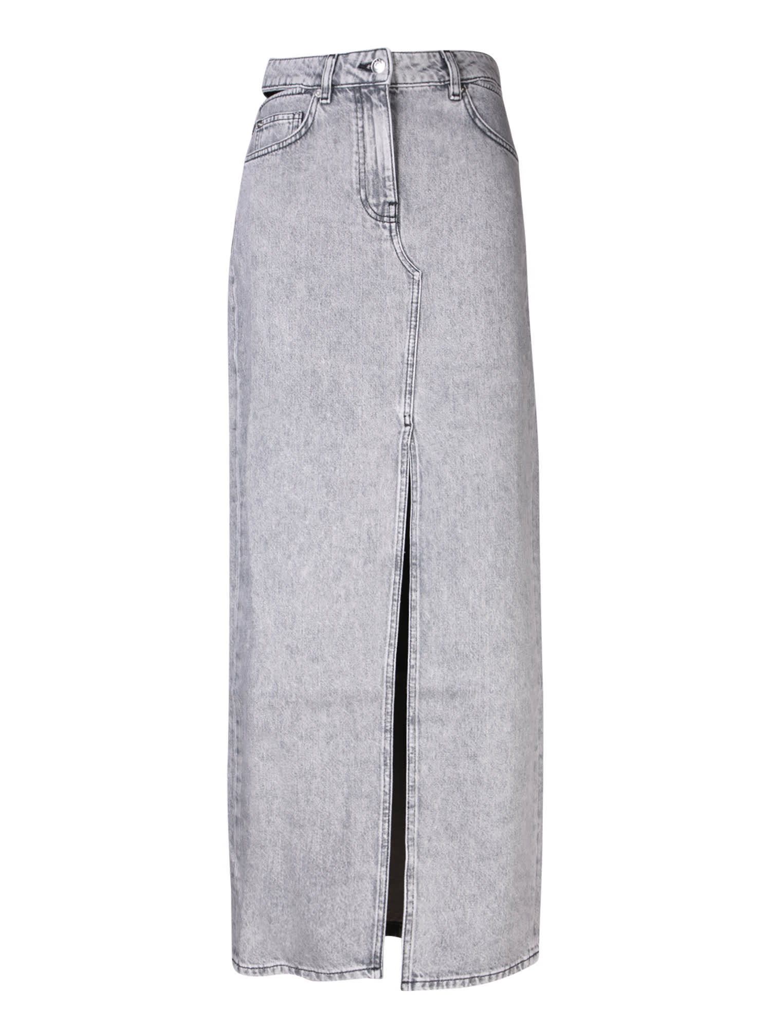 Grey Split Long Denim Skirt