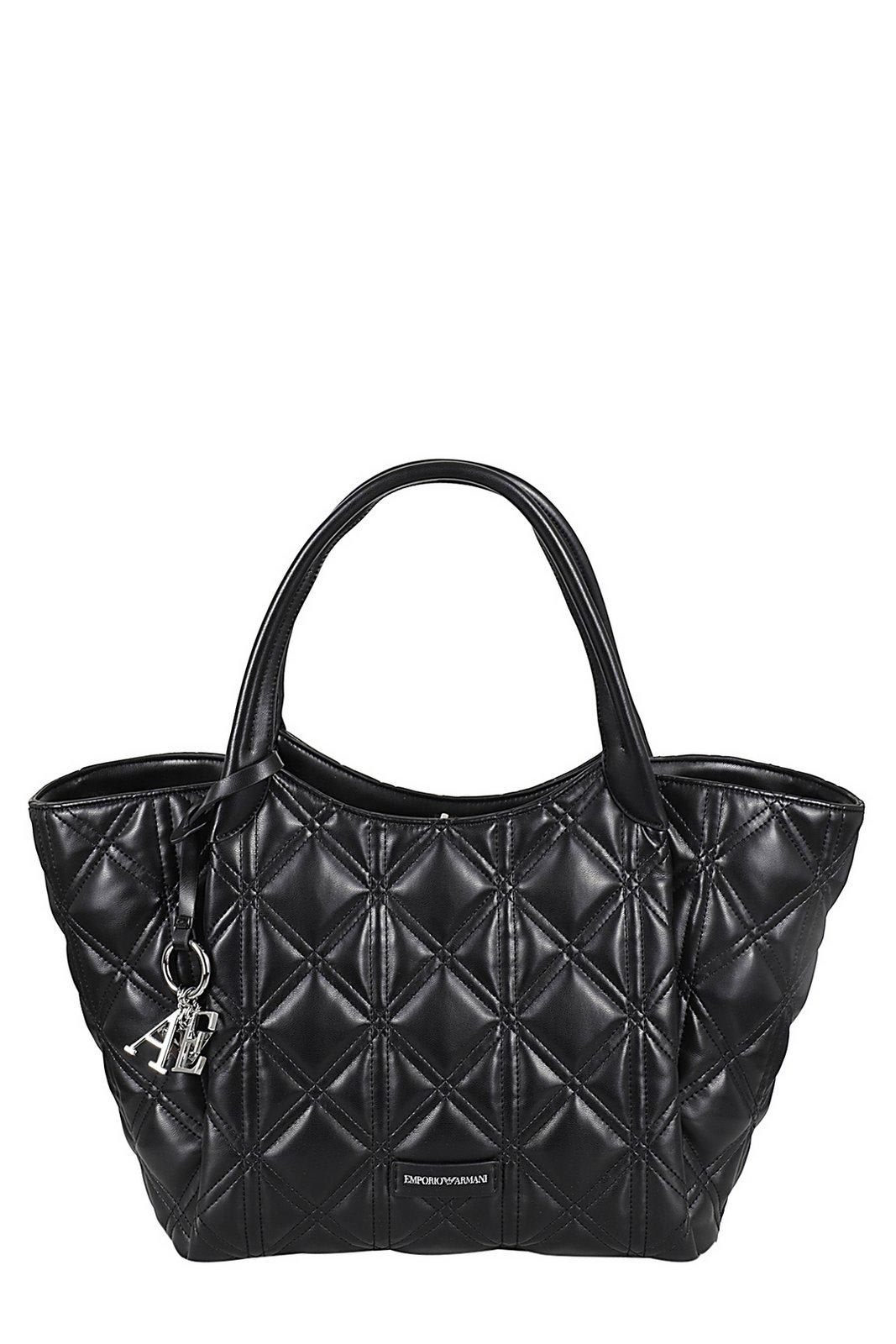 Diamond-quilted Logo Charm Tote Bag