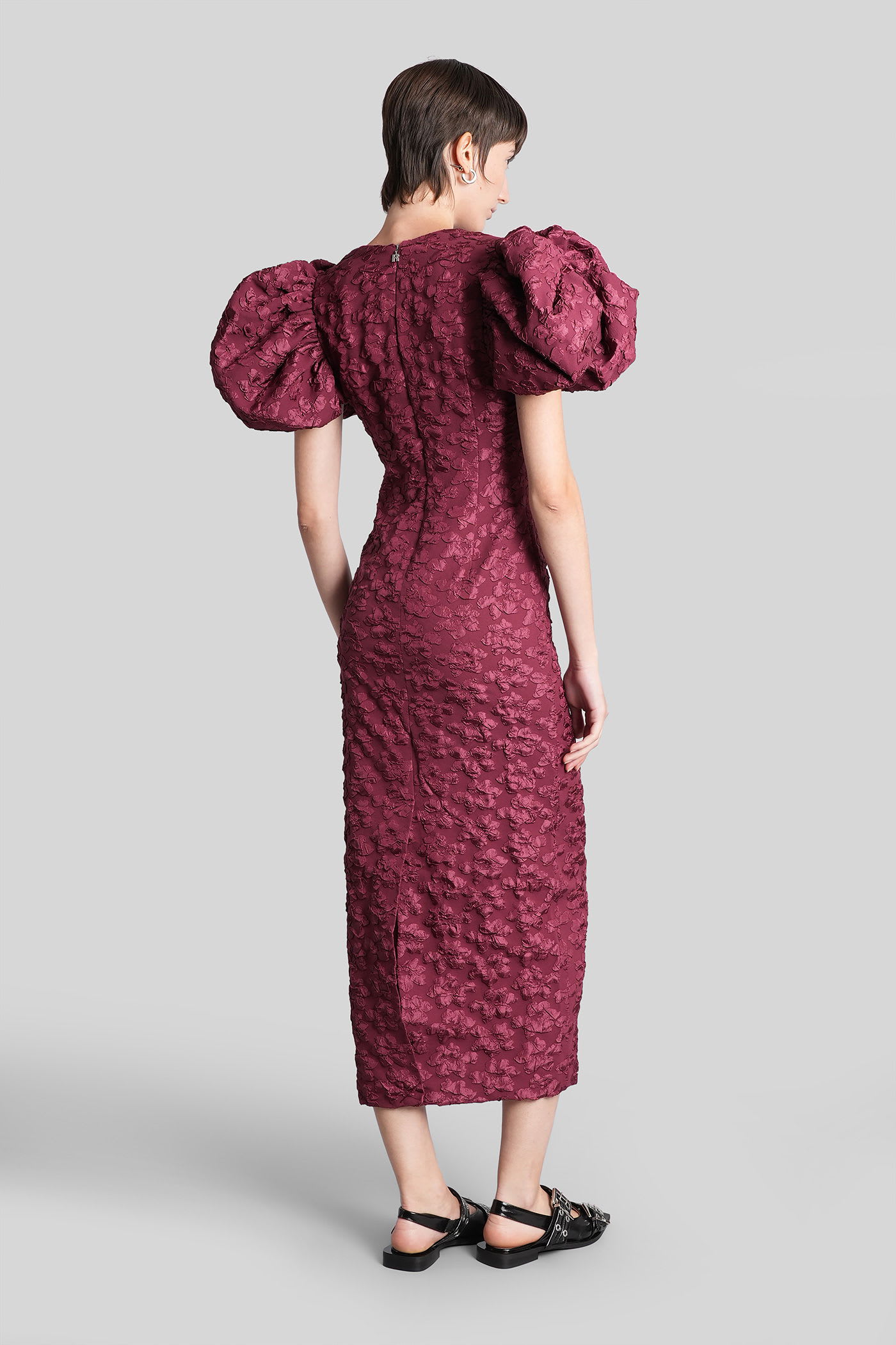 Rotate Birger Christensen Long Dress In Bordeaux Polyester In Burgundy
