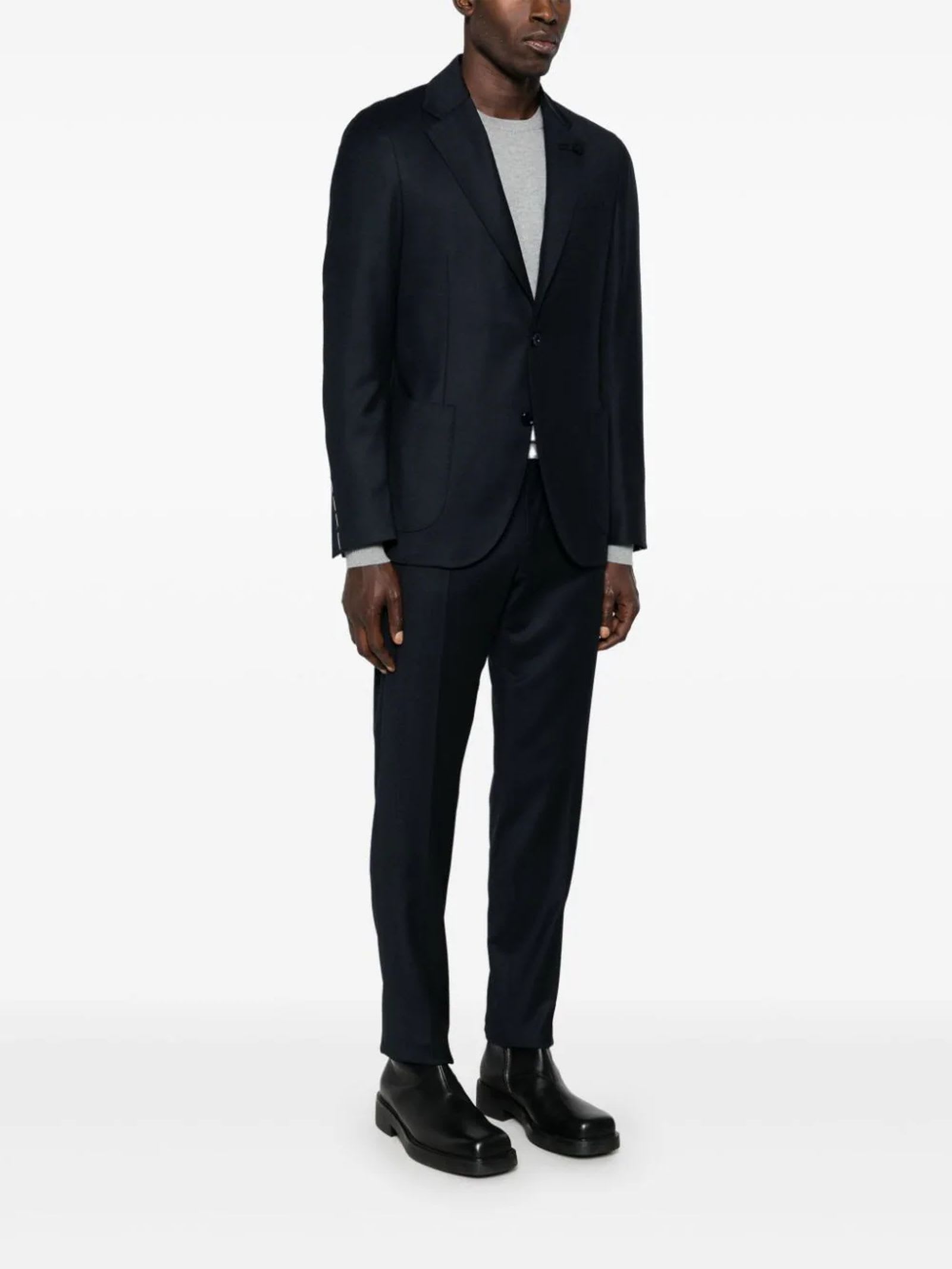 Shop Lardini Midnight Blue Wool Blend Flannel Suit