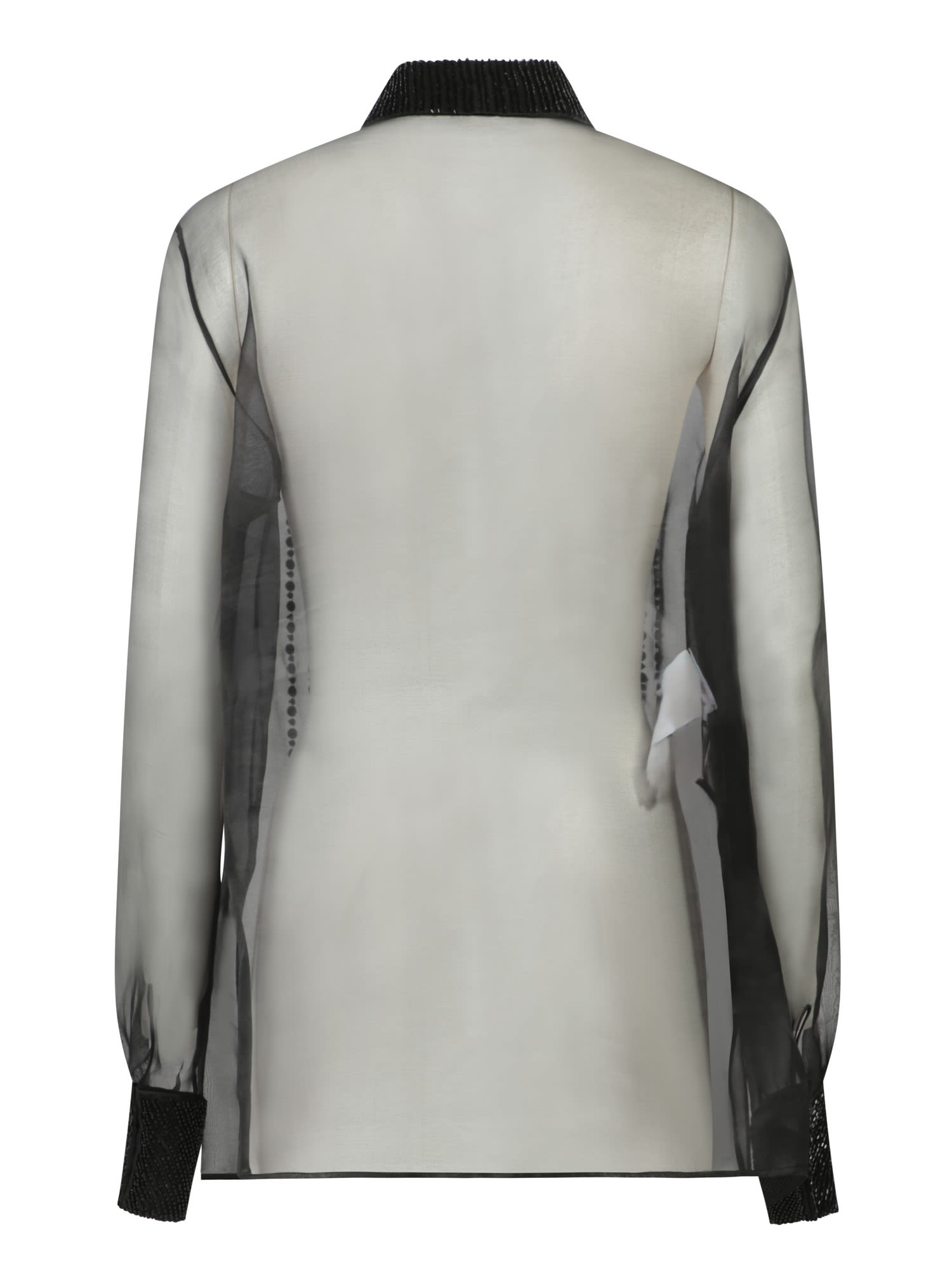 Shop Alberta Ferretti Black Embroidered Organza Shirt