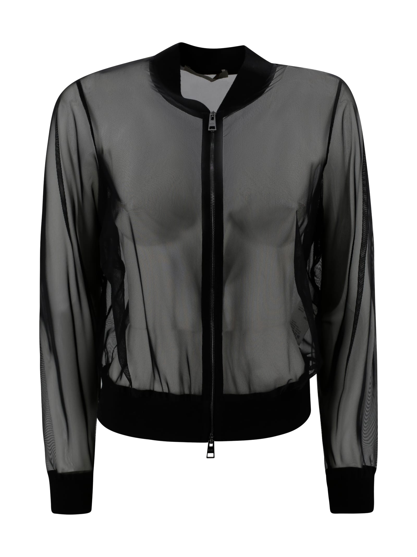 D. Exterior Tulle Bomber Jacket