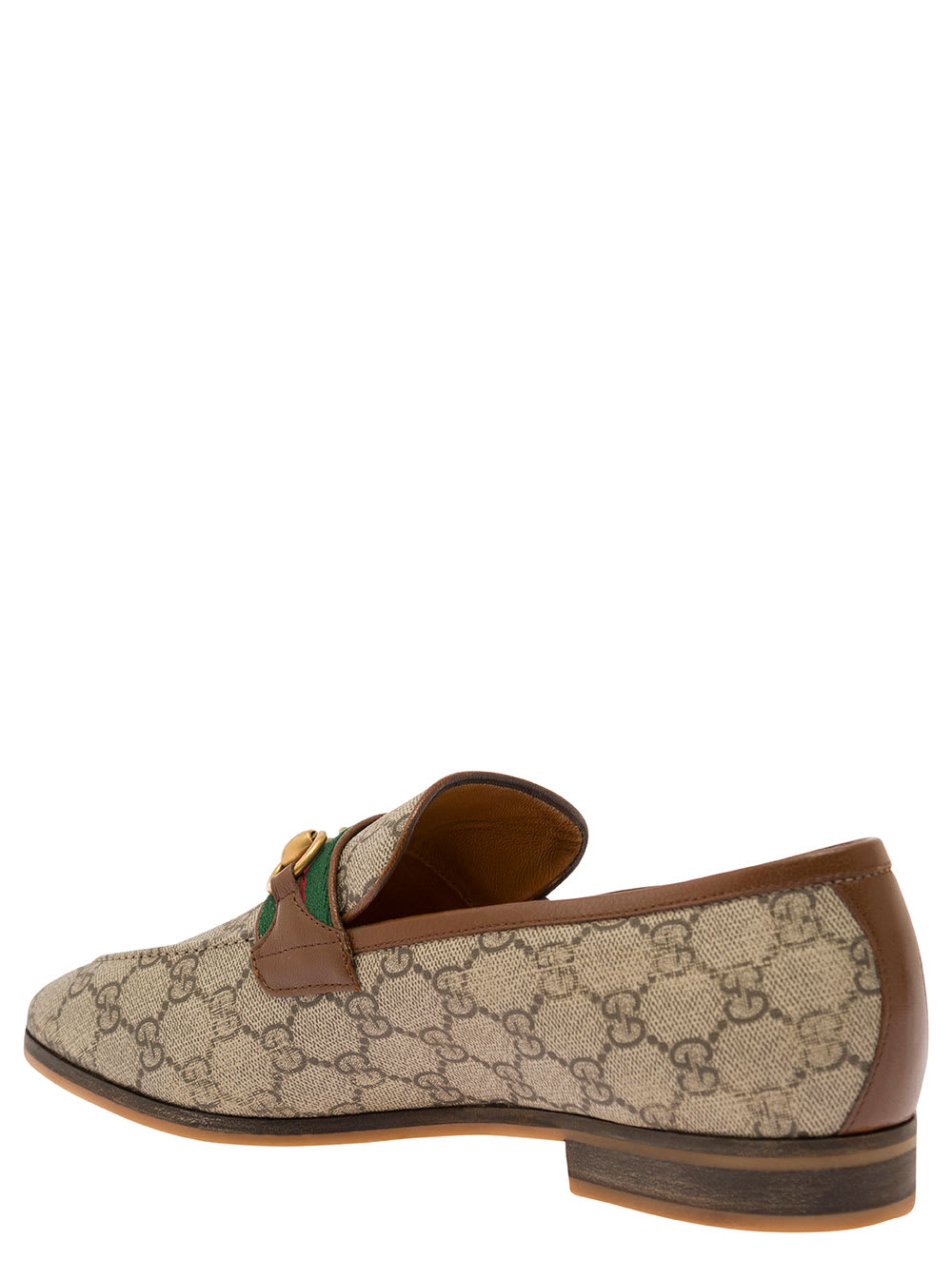 Gucci Paride Beige Loafers With Horsebit And Web Detail In Gg Supreme Canvas Man In Brown