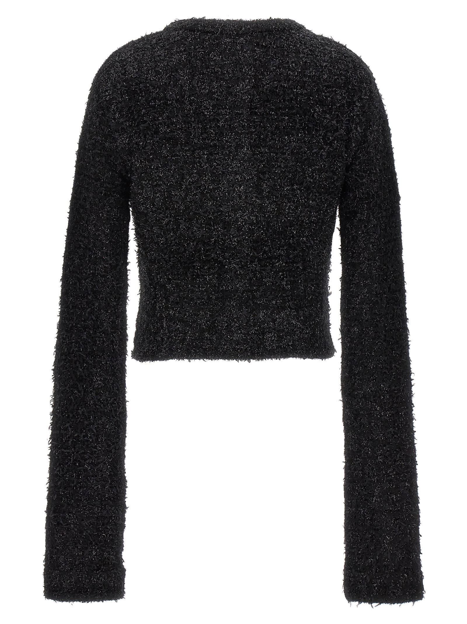 Shop Balenciaga Cropped Tweed Cardigan In Black