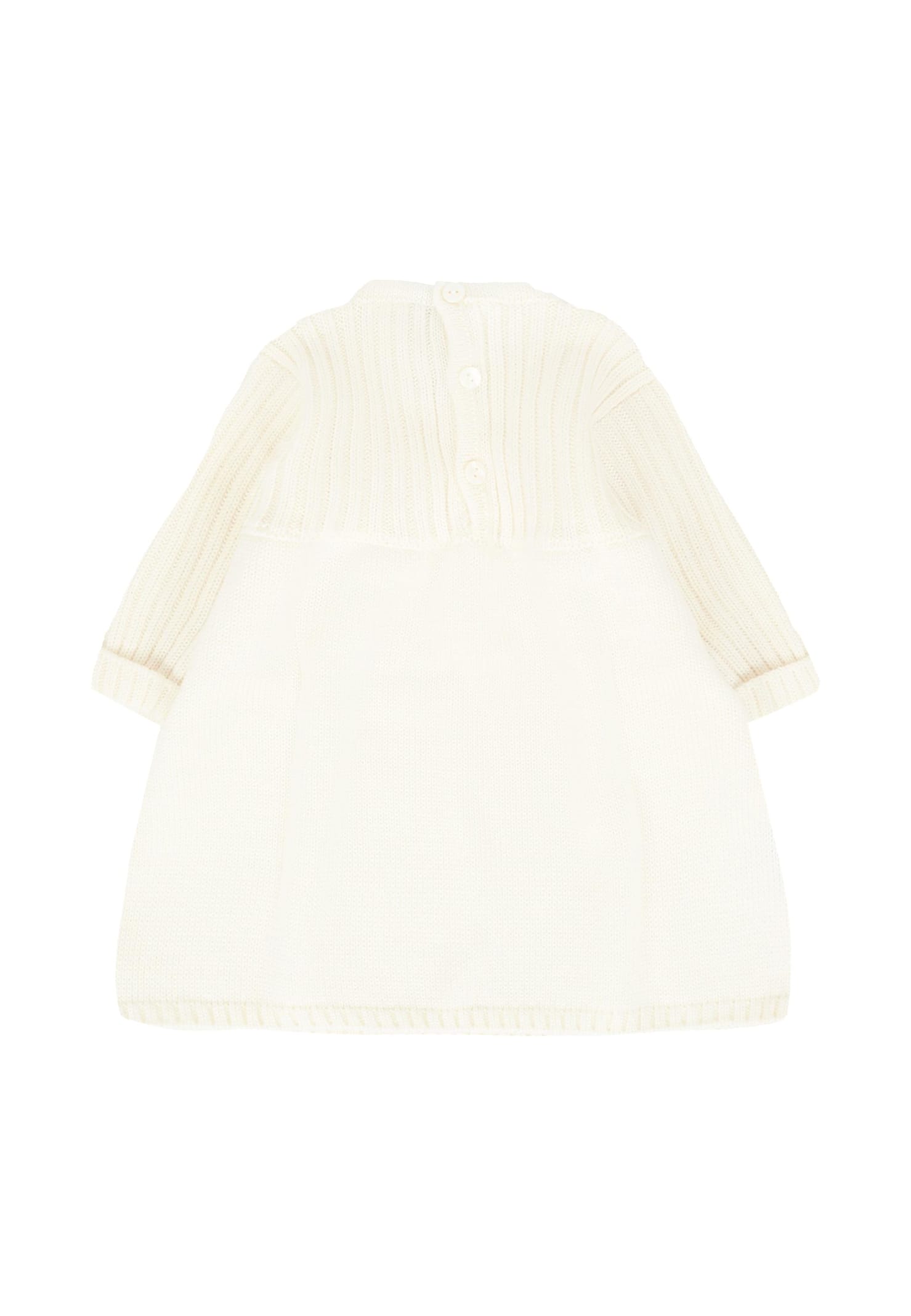 Little Bear Ivory Dress For Baby Girl In Neutral