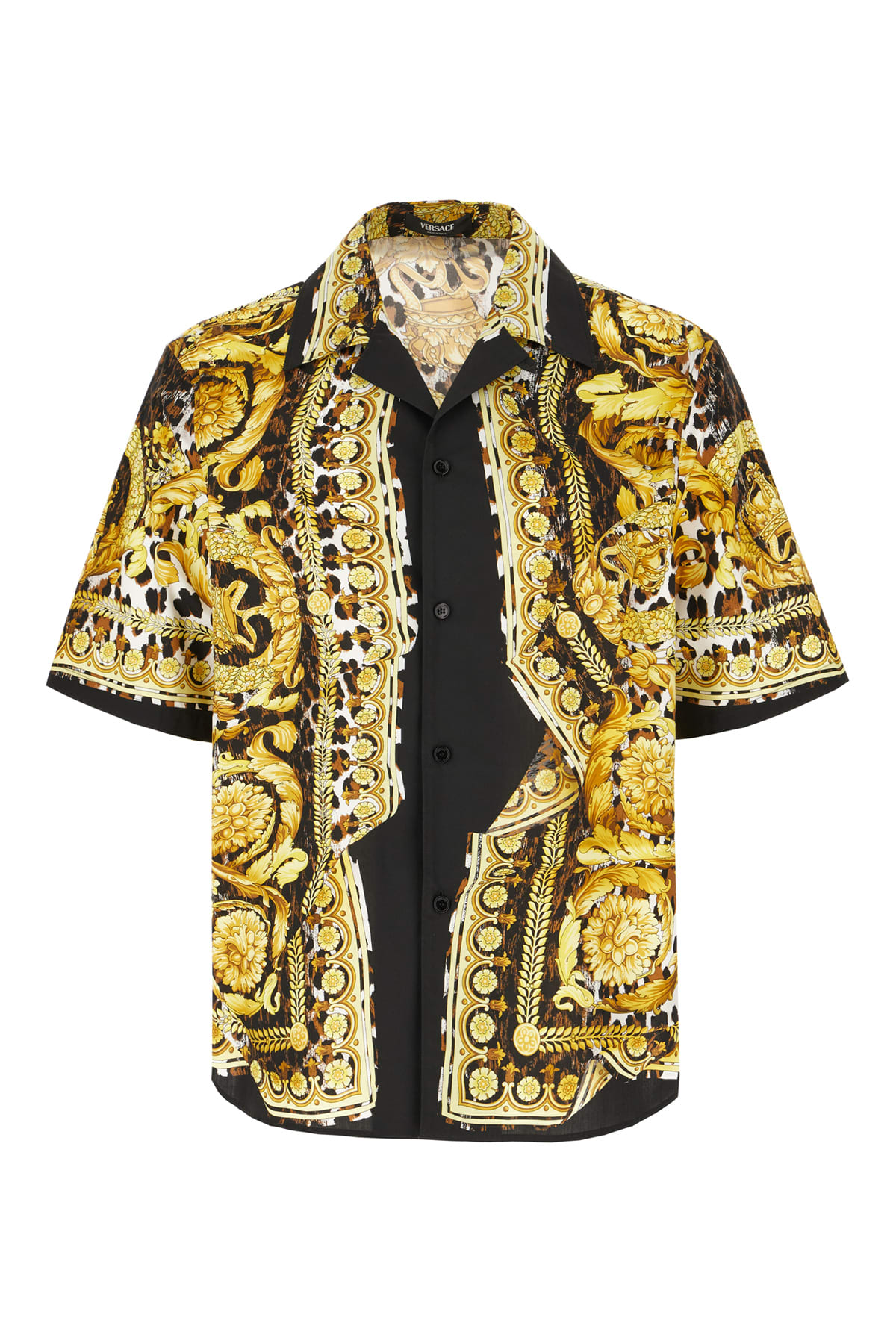 Shop Versace Printed Poplin Shirt In White Gold