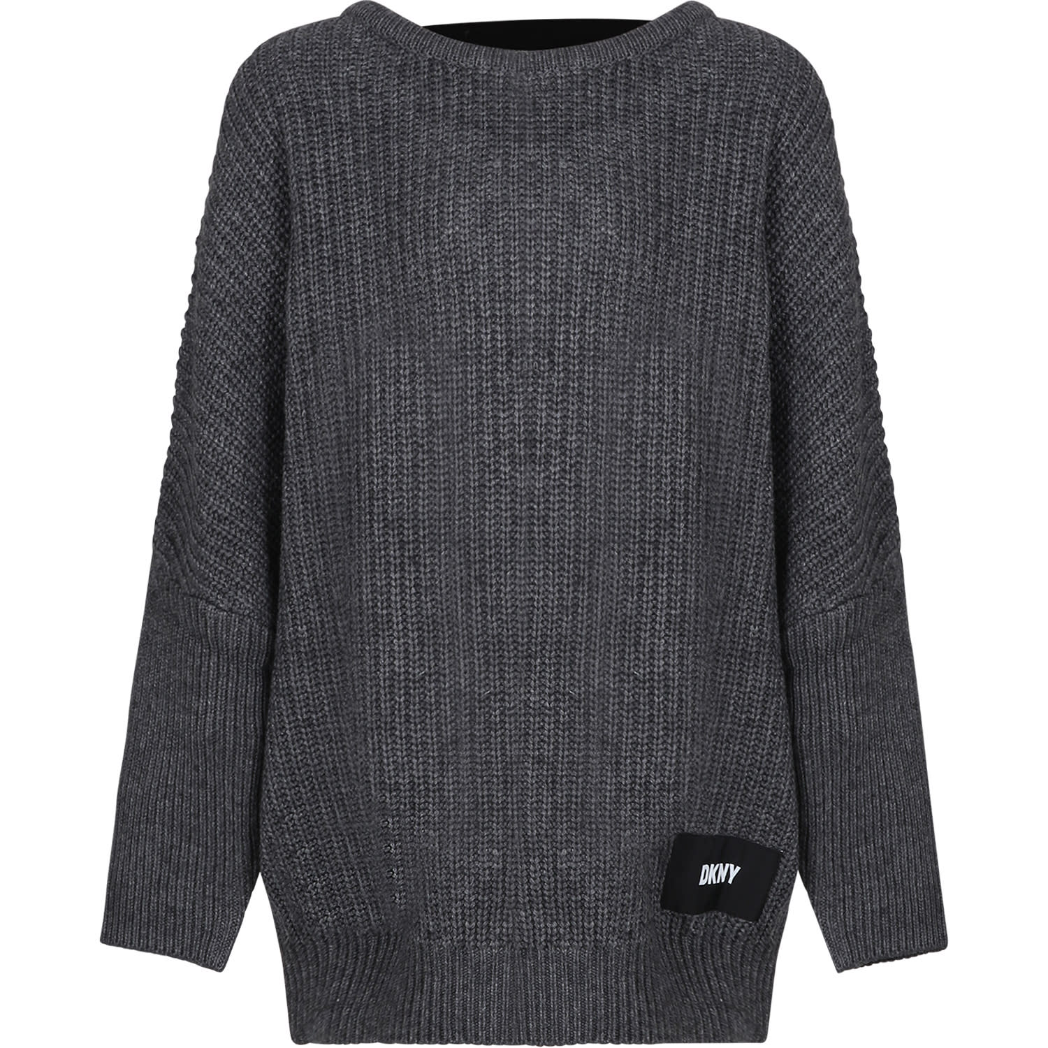 Dkny Kids' Gray Sweater For Girl With Elastic Logo In Grey