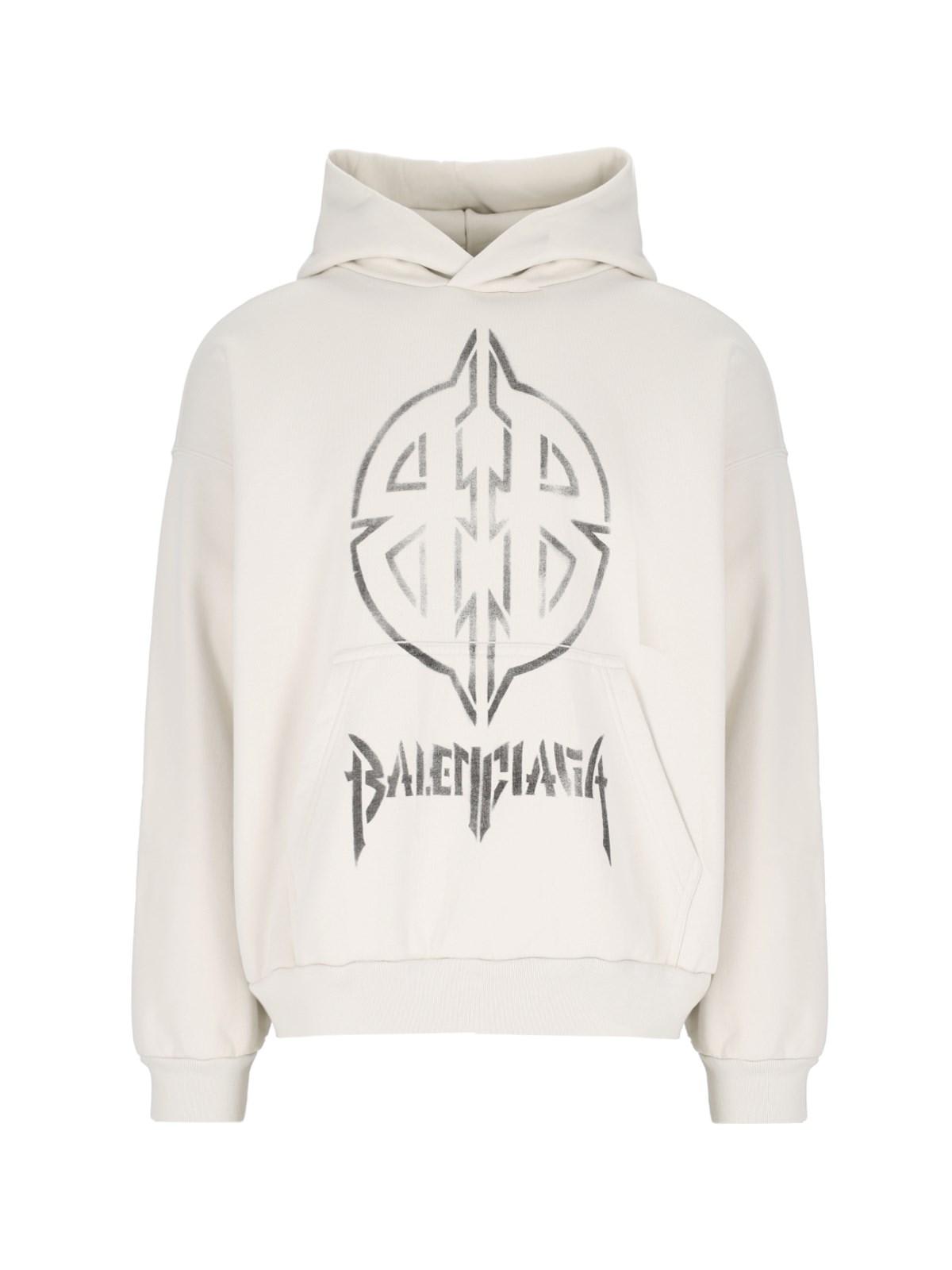 Shop Balenciaga Metal Bb Stencil Logo Hoodie In Crema