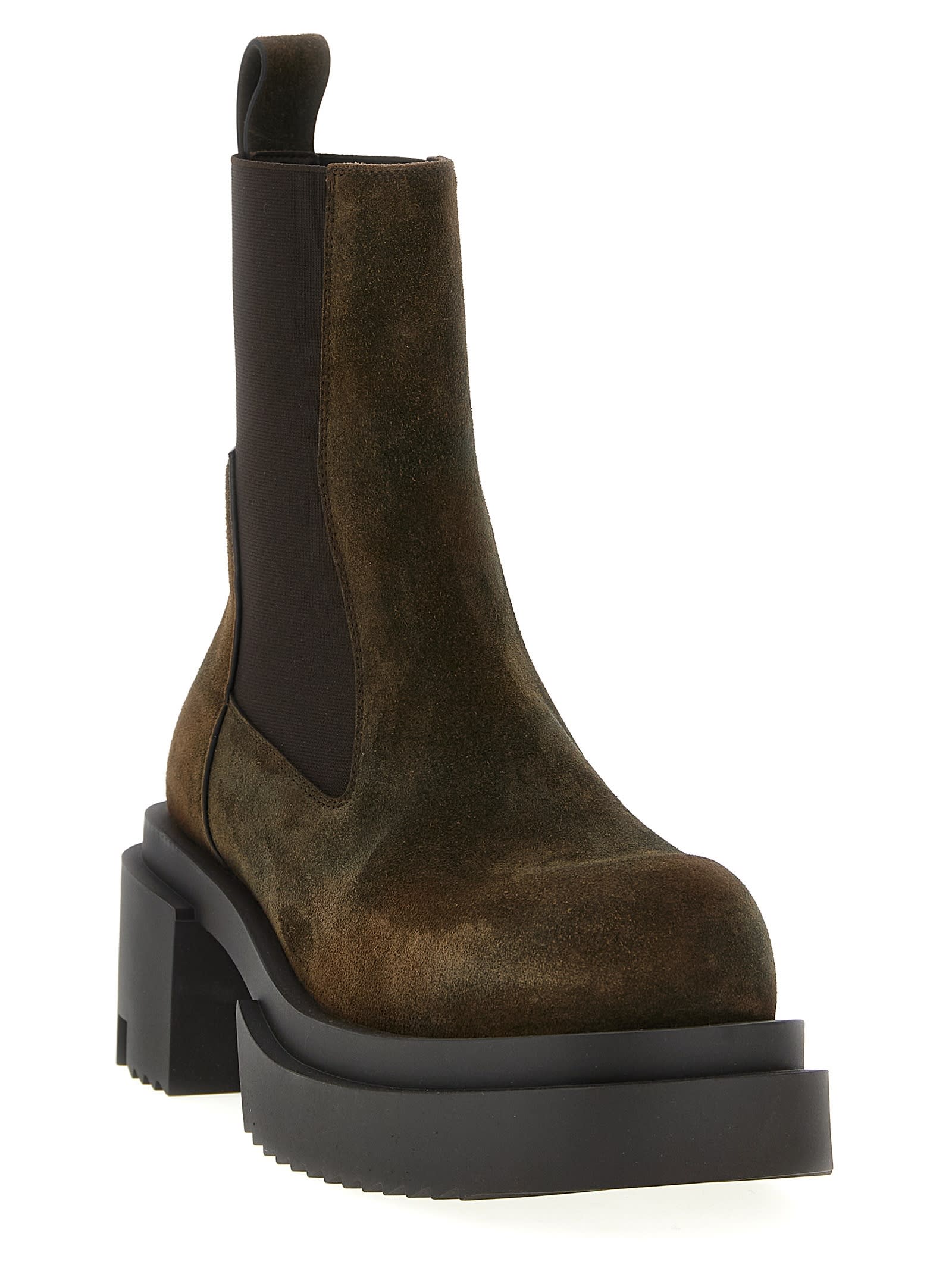 Rick Owens Chunky Sole Ankle Boots With Elastic Panels In Black