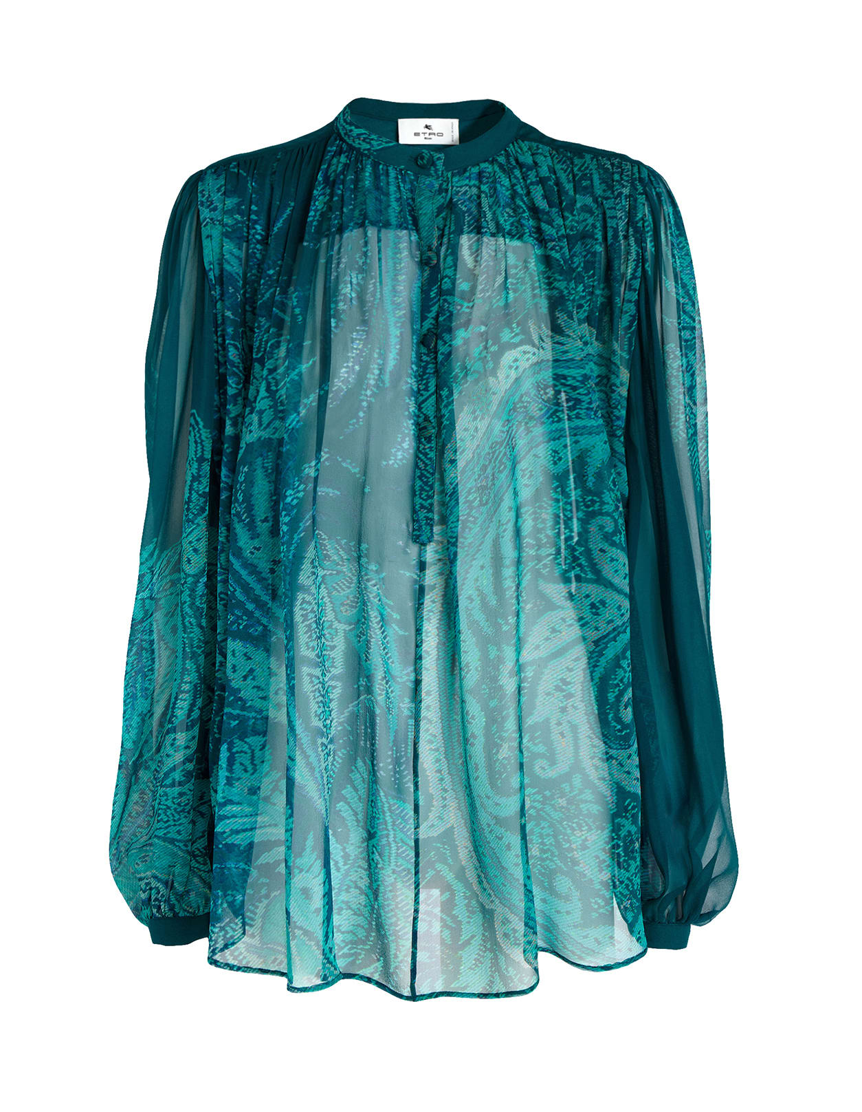 Etro Woman Green Silk Georgette Blouse With Paisley Print
